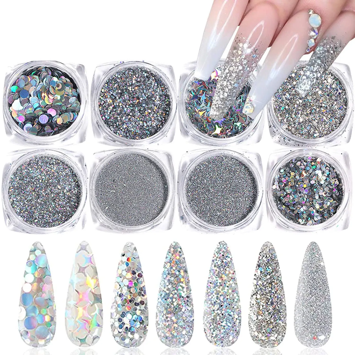 TBRZTR Holographic Nail Sequin Glitter Accessories Colorful 3D Glitter Flakes ...