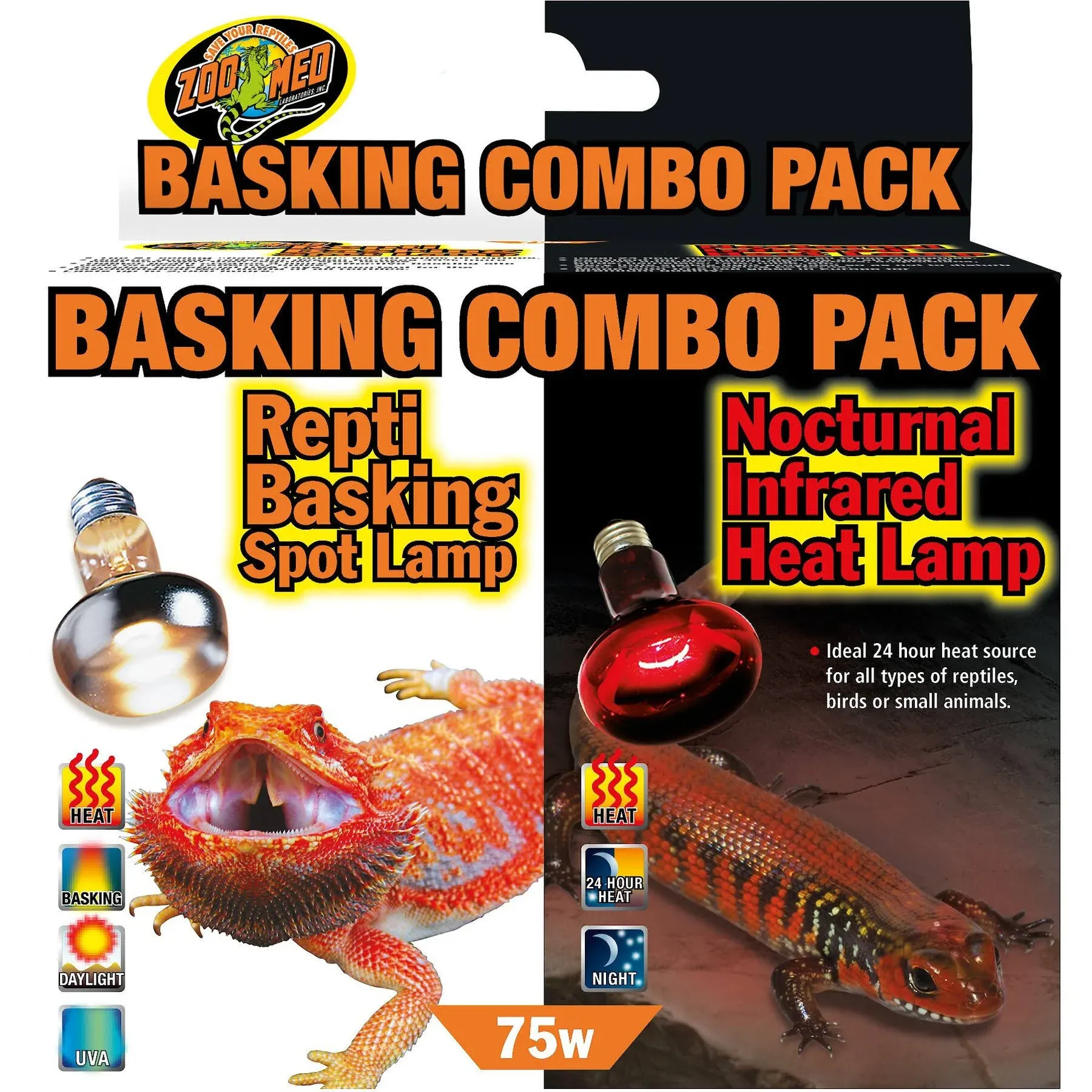 ZOO MED REPTILE BASKING COMBO PACK - 75 WATT - DAY AND NIGHT LAMP - SRC-1