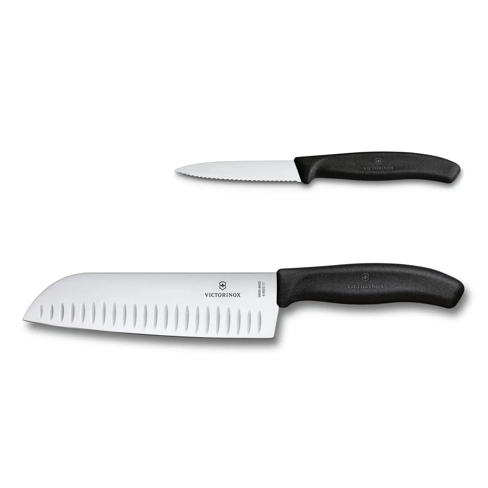 Victorinox Swiss Classic Santoku & Paring Knife - Premium Kitchen Knives for Home Essentials - Great for Peeling, Chopping, Cutting & More - Black Handles, 2-Piece Set