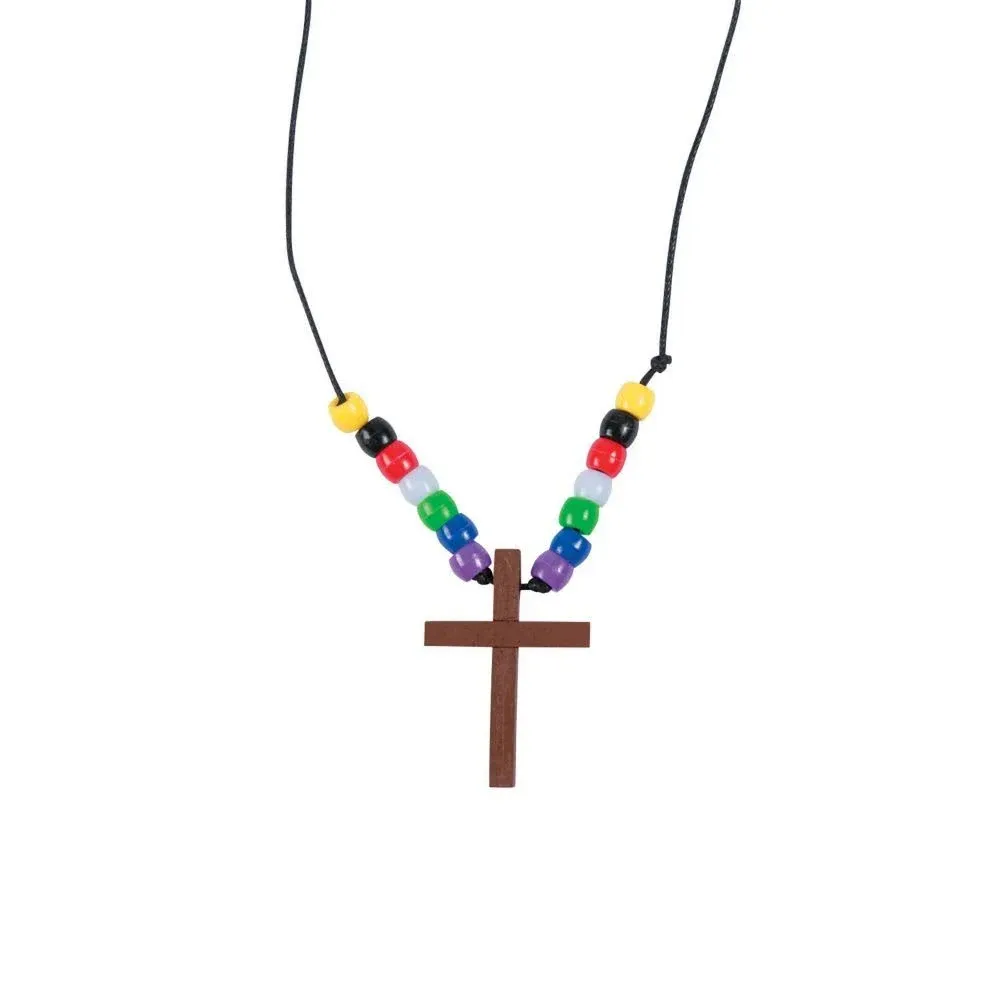 Fun Express Wooden Cross and Bead Necklace Kit - 12 count 