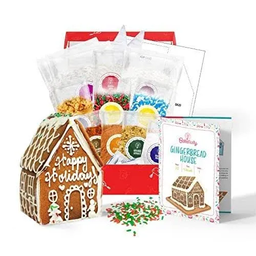 Baketivity Baking Kit Holiday Gingerbread House Kit - Bake And Build Edible Gingerbread House - Create a Treat Gingerbread House Kit - Kids Baking Set With Materials And Premeasured Ingredients