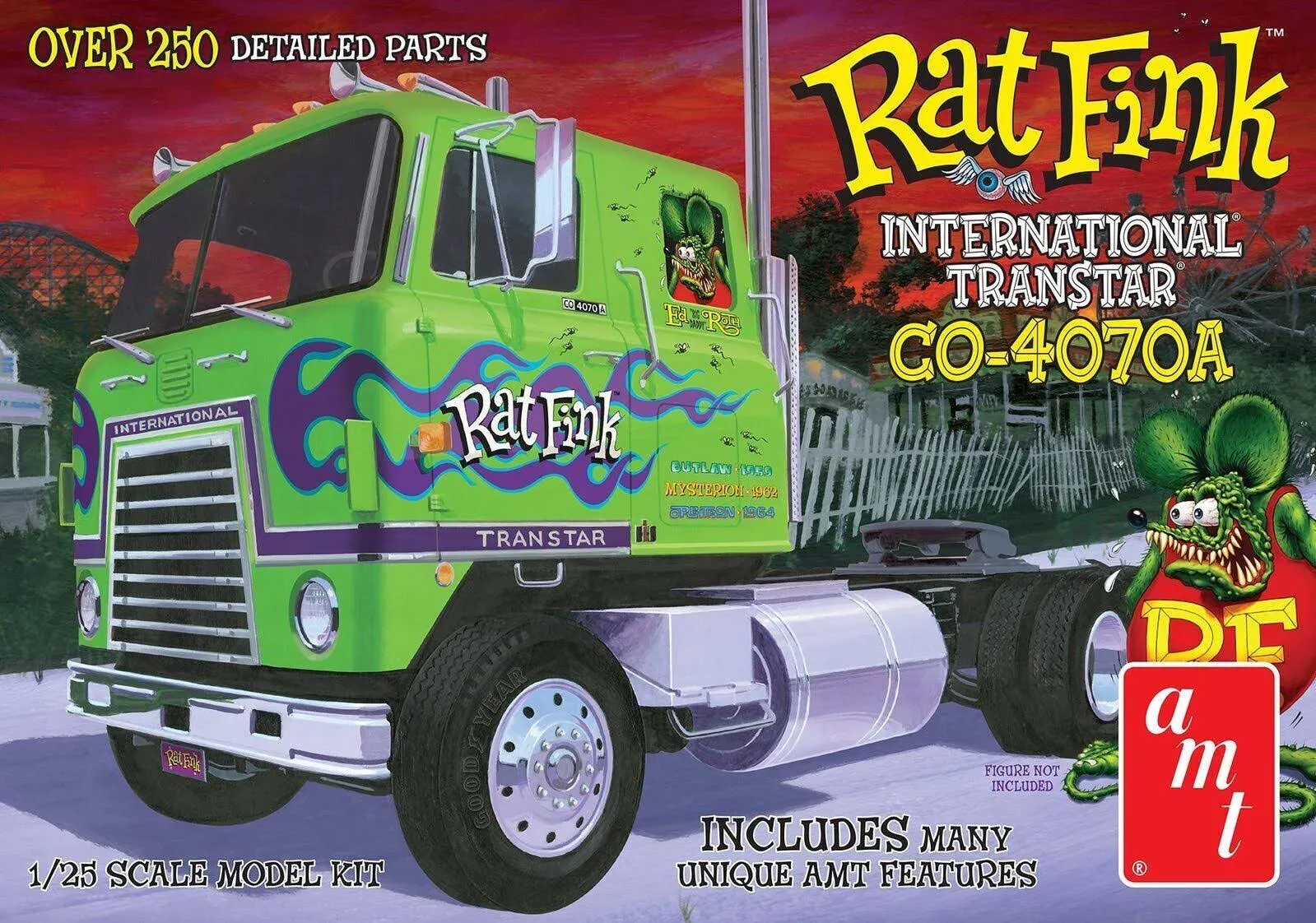 AMT 1291 IH Transtar CO-4070A Tractor Hauler - Rat Fink 1/25 Scale Model Plastic