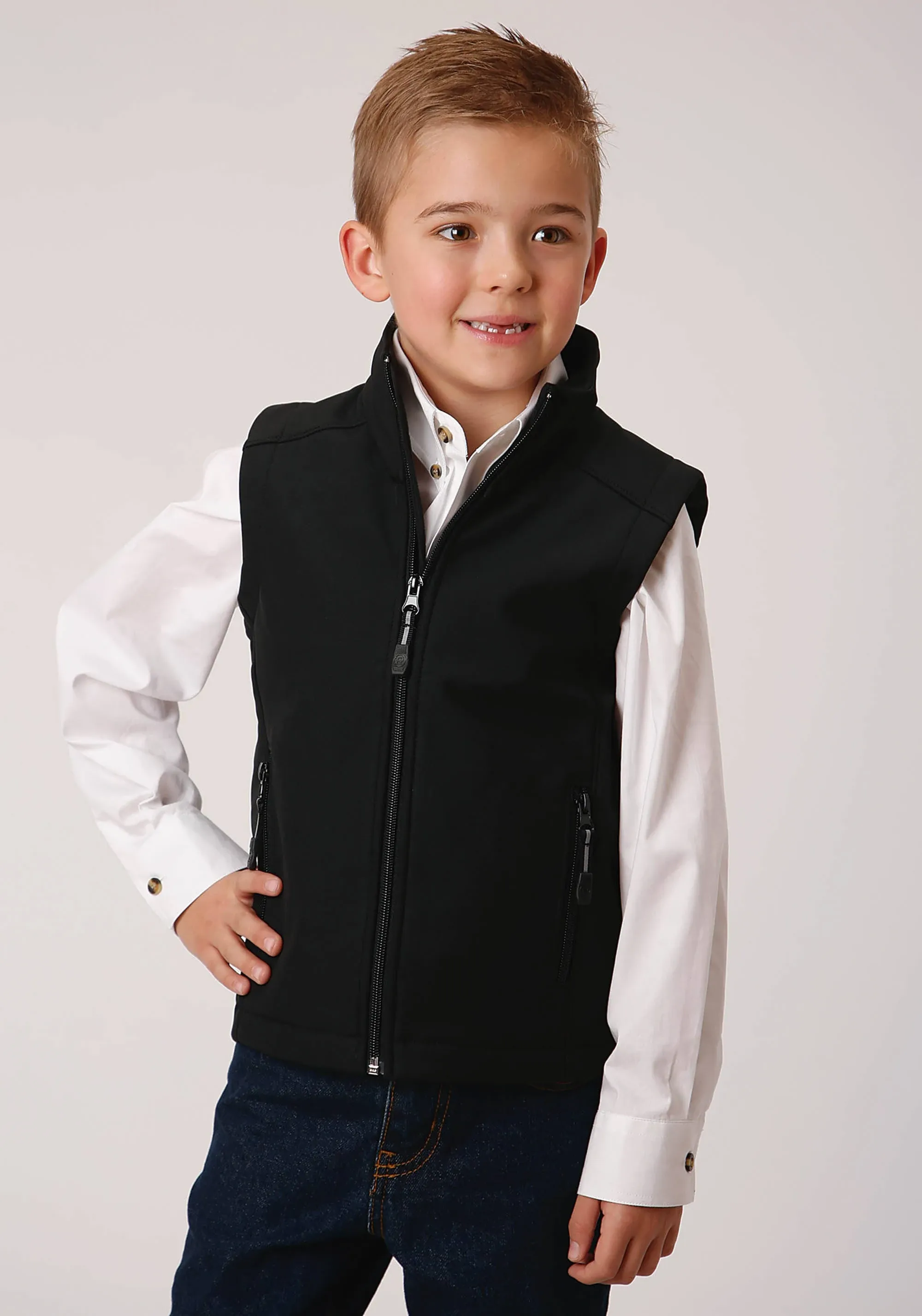 Roper Boys' Black Softshell Fleece Vest