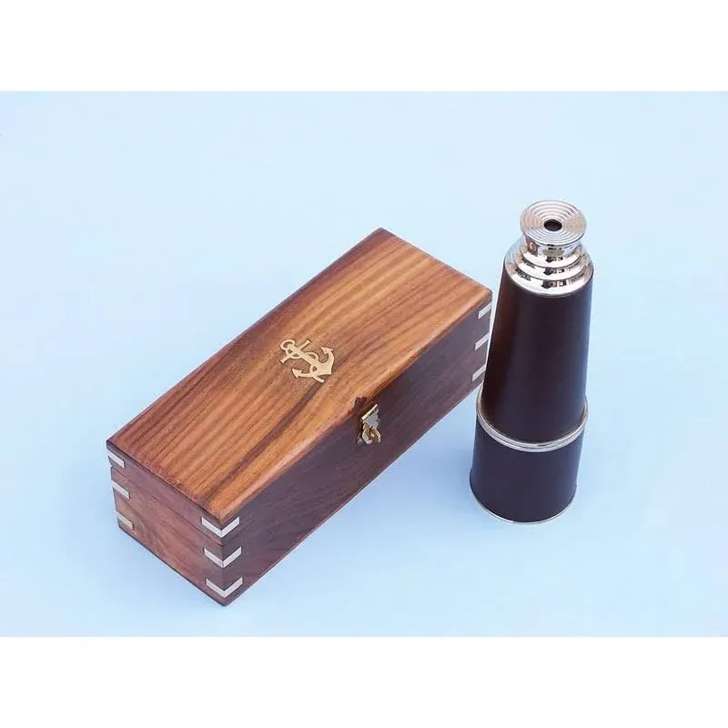 Hampton Nautical Admiral&#039;s Brass/Leather Spyglass Telescope with Rosewood Box...