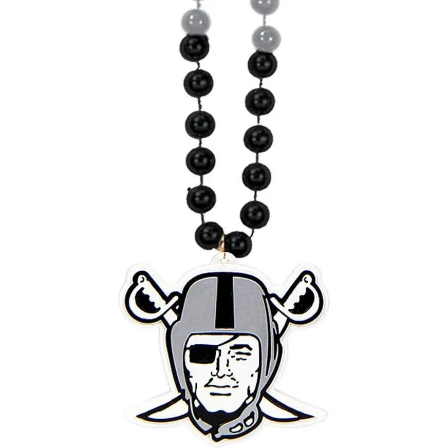 Oakland Raiders Mardi Gras Beads with Medallion