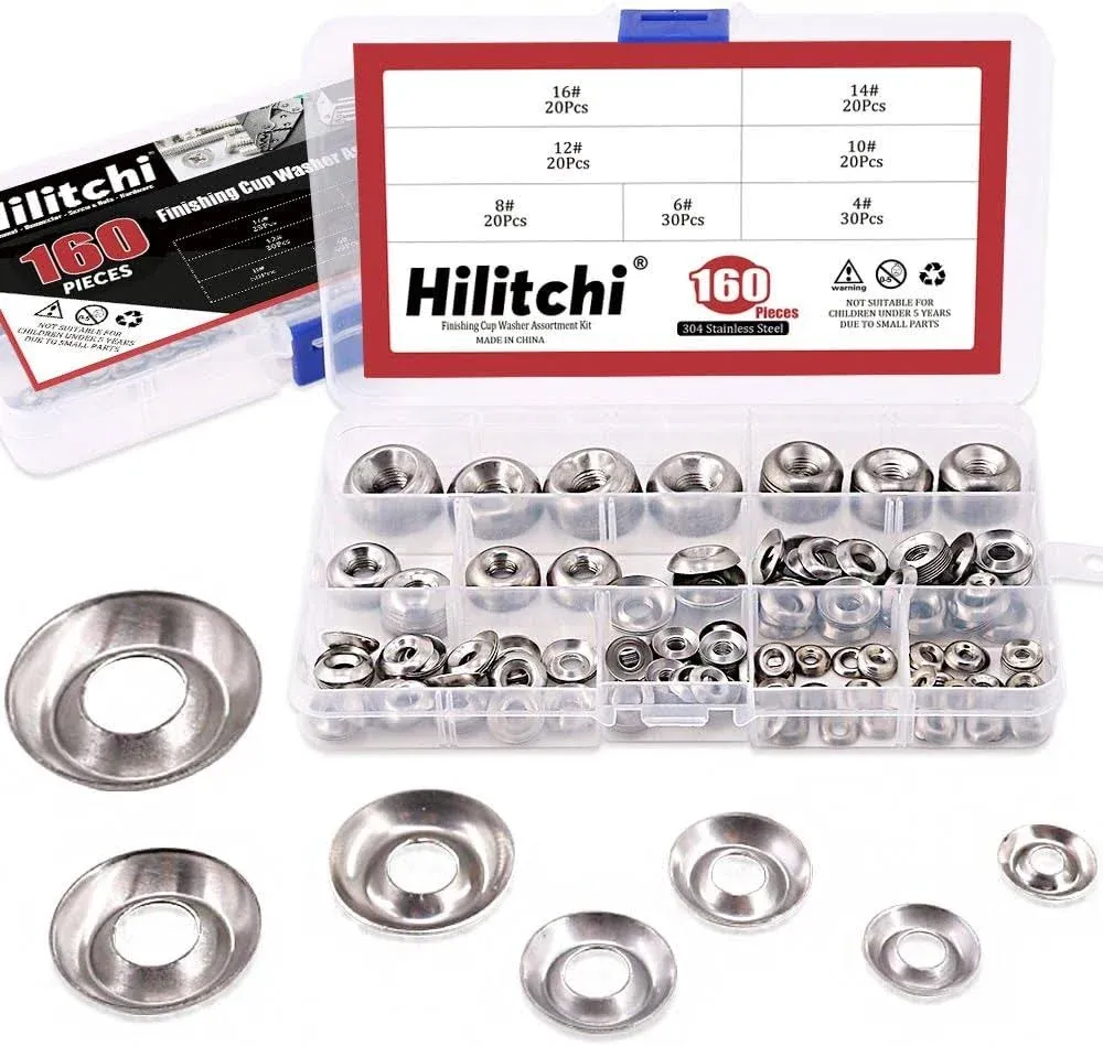 Hilitchi 304 Stainless Steel Finishing Cup Countersunk Washer Assortment Set