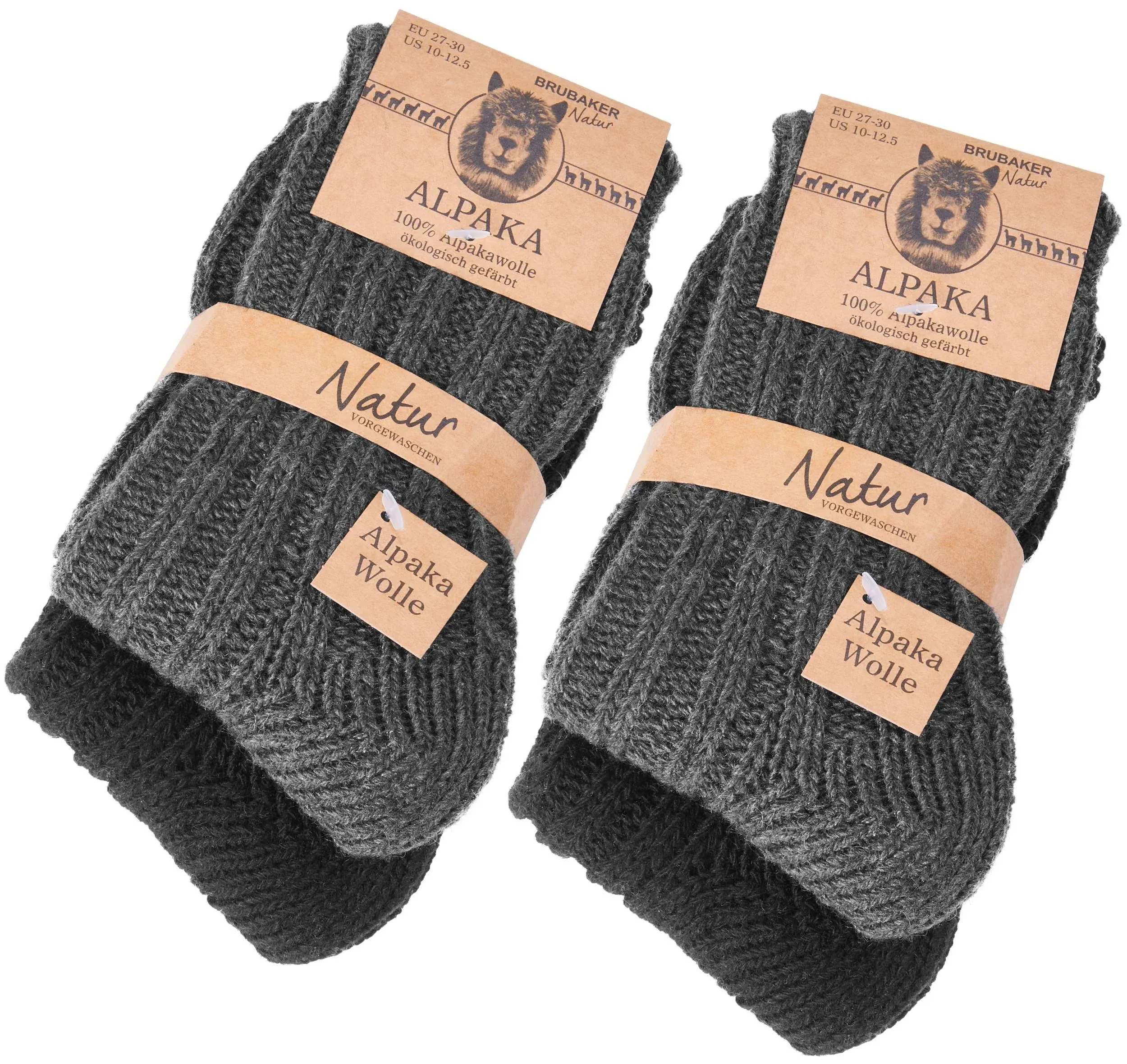 BRUBAKER 4 Pairs of Alpaca Kids Socks 100% Alpaca Wool - Children Baby Winter Socks - Wool Socks for Boys and Girls