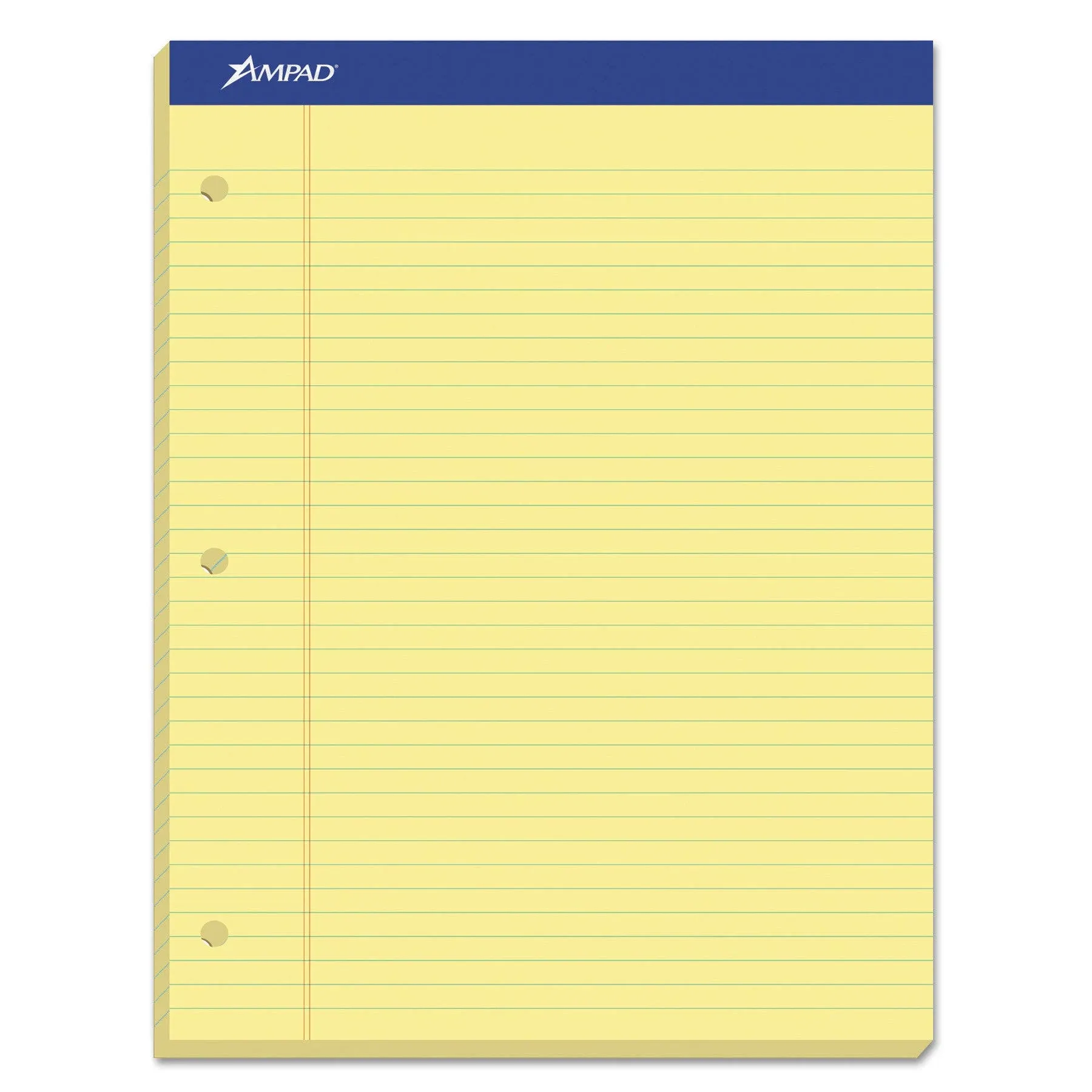 Ampad Double Sheet Pads, Narrow Rule, 8.5 x 11.75, Canary, 100 Sheets - Pad