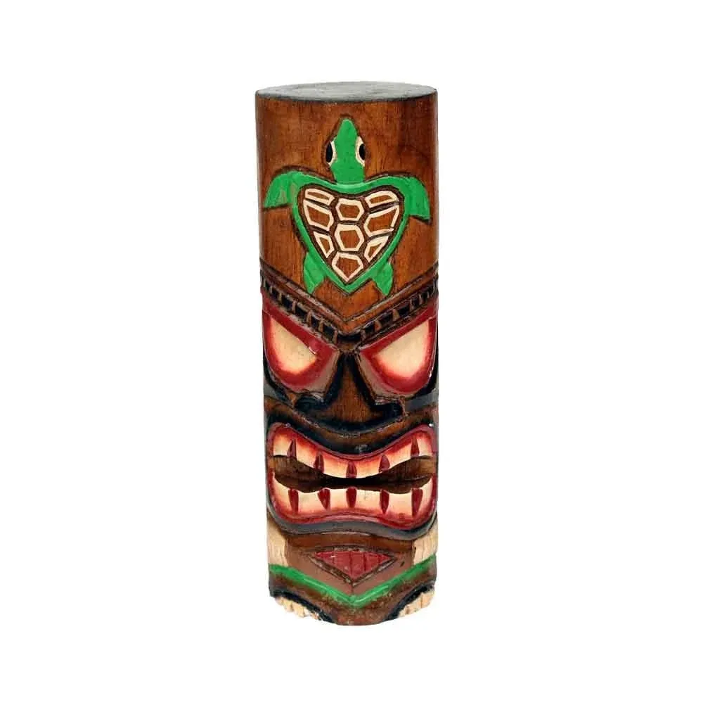 8" Painted Wood Tiki God Totem Statue - Turtle