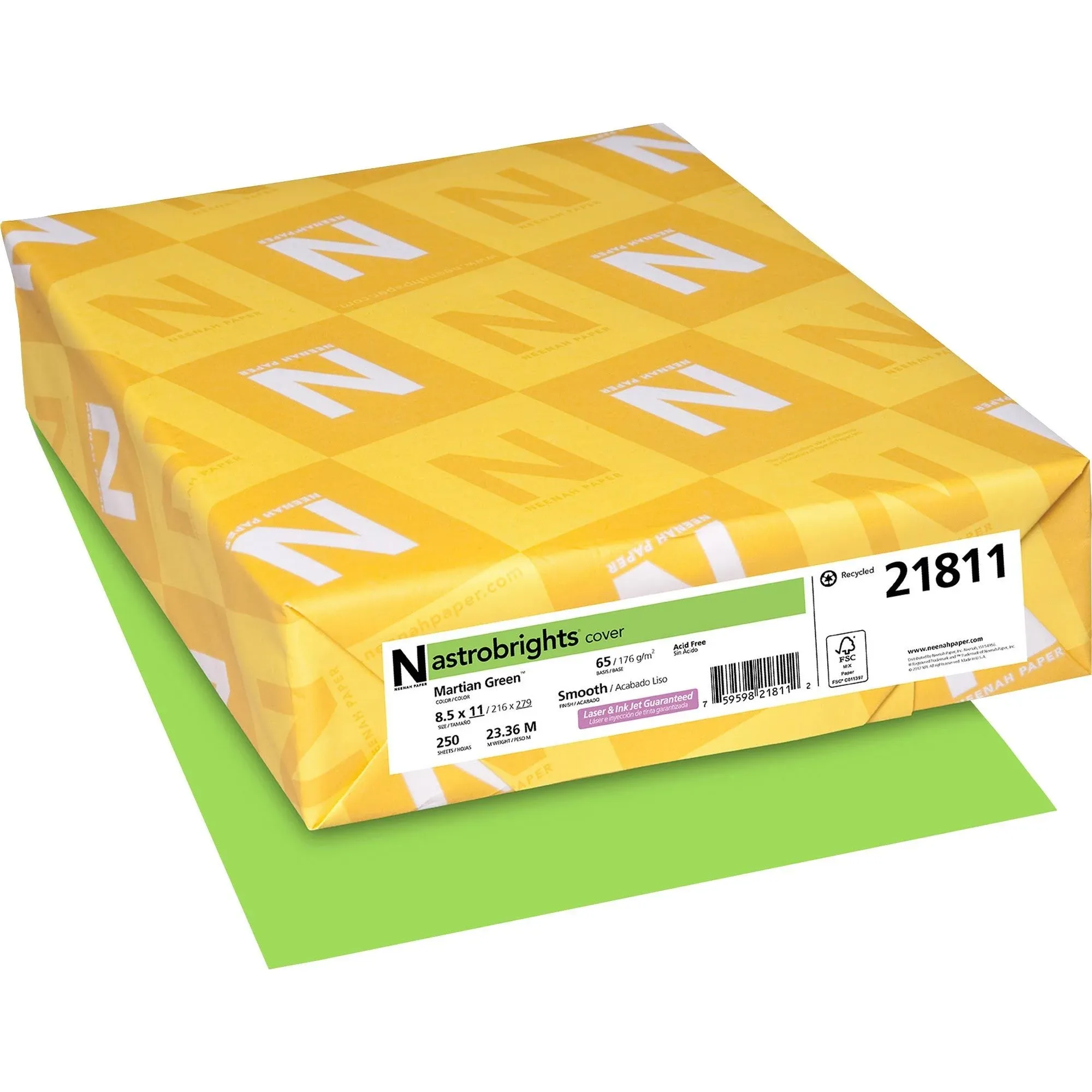 Neenah Paper Paper 8.5 x 11 65lb. lb. Cover Martian Green 2000/Carton 21811w