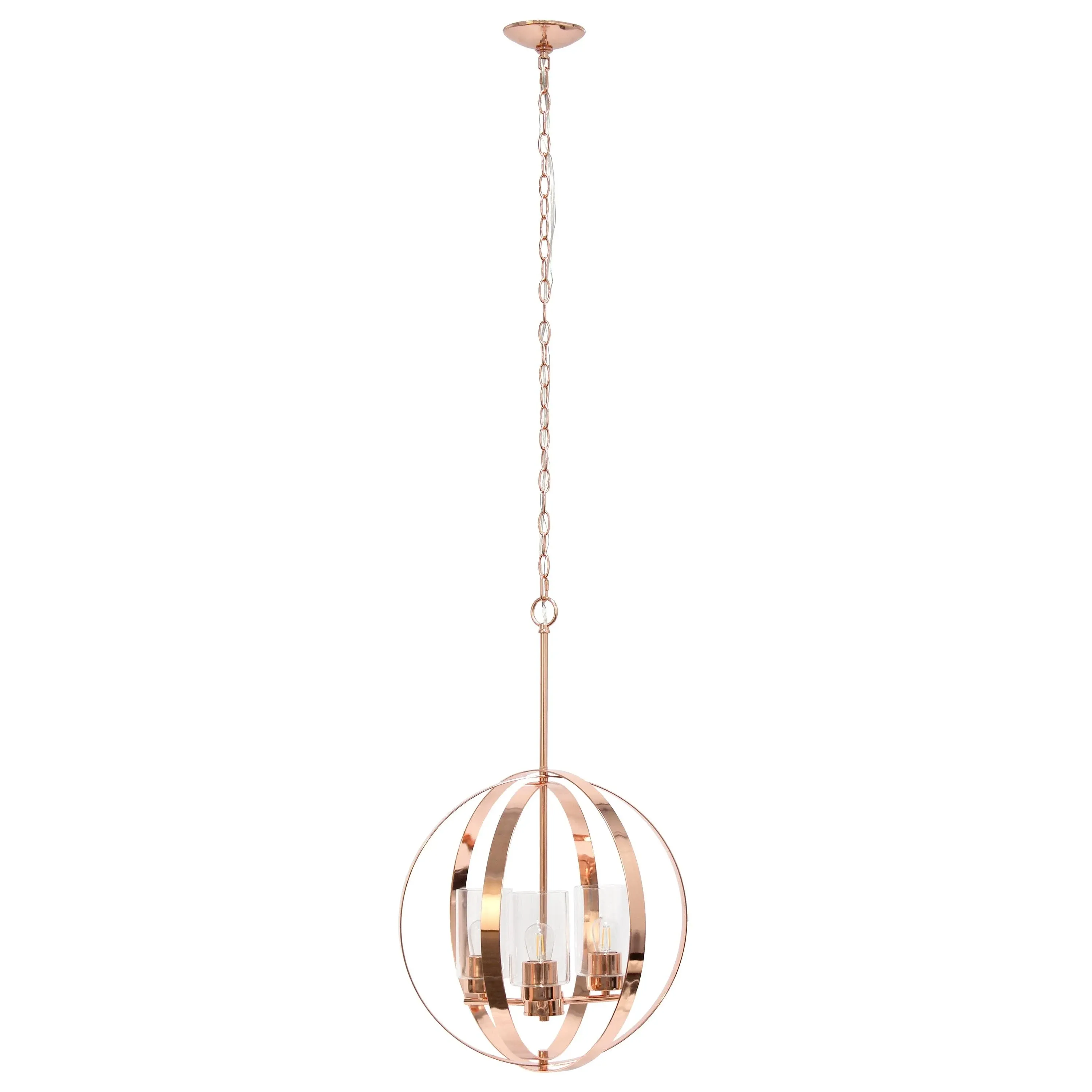 18" Adjustable 3Lt Metal and Clear Glass Hanging Ceiling Pendant Rose Gold - Transitional - Pendant Lighting - by Homesquare | Houzz