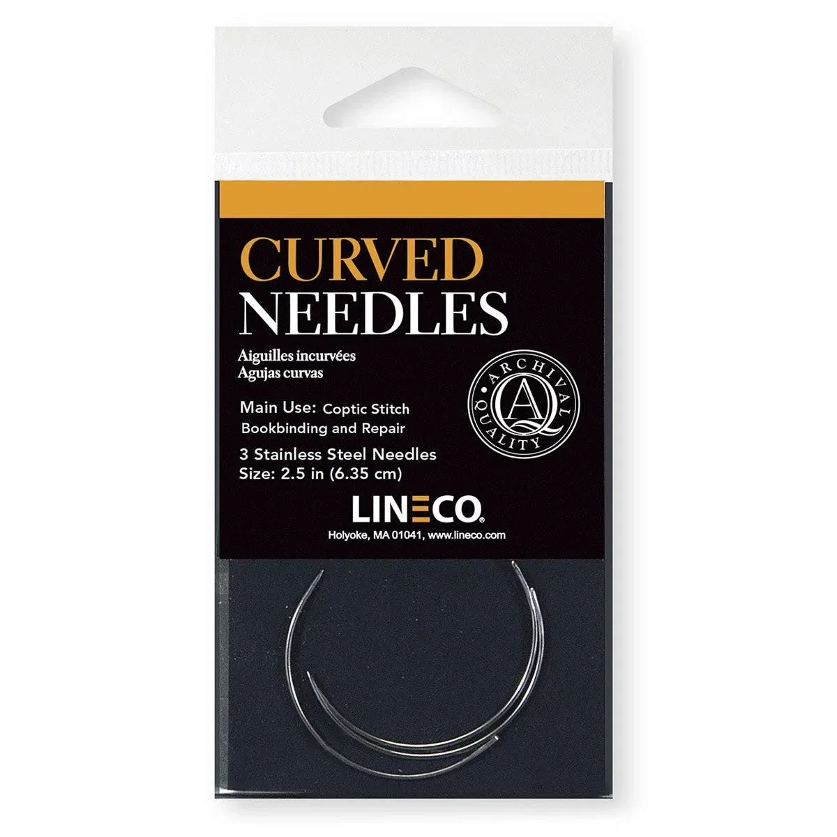 Lineco Curved Book Binding Needles Stainless Steel 6.3cm (2.5") 3 Pack