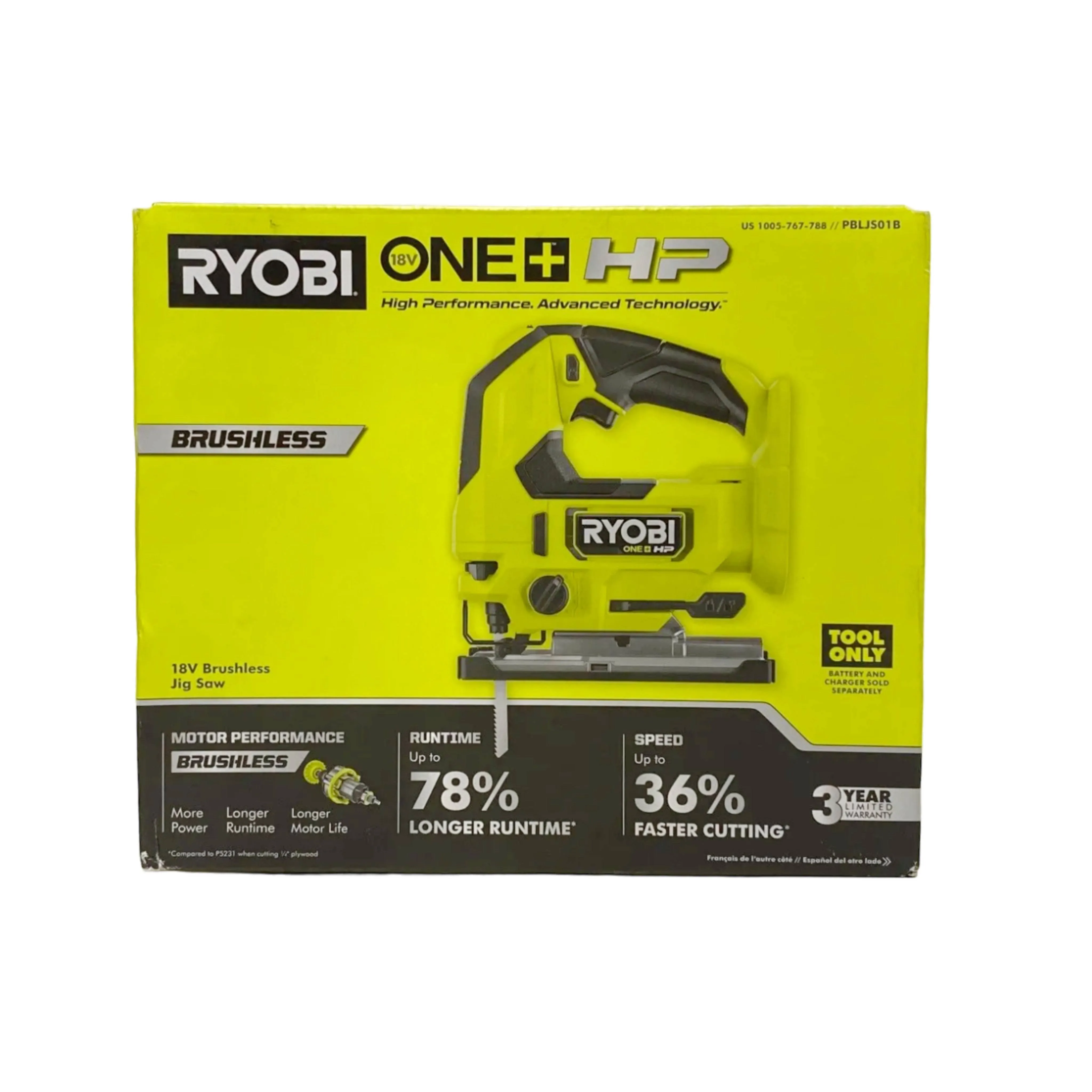 Ryobi ONE+ HP 18V Brushless Cordless Jig Saw (Tool Only) PBLJS01B