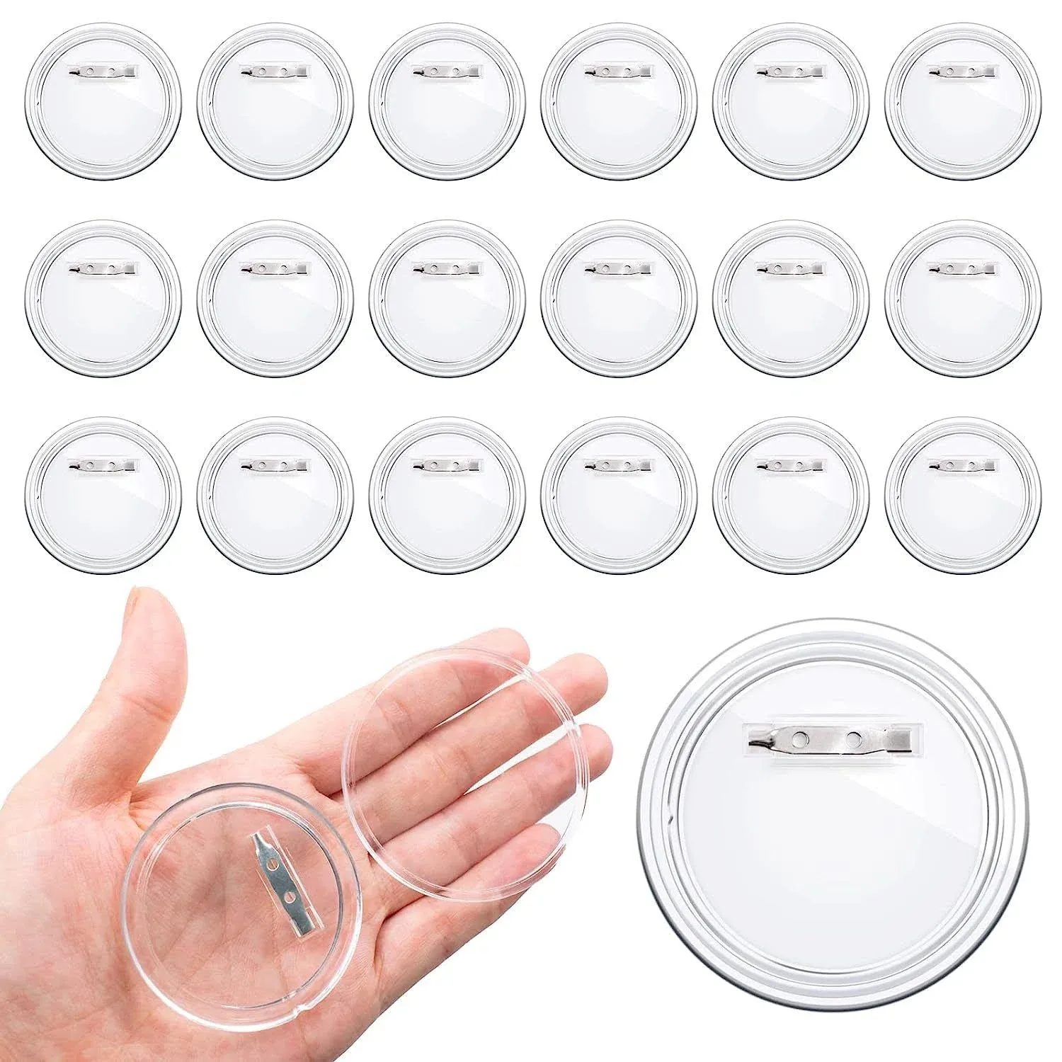 18 Pack Acrylic Design Button 2.4 Inch/60mm Name Badge DIY Buttons Clear Pins for DIY Crafts Children's Paper Craft Activities Pin Back on Clothes, Hats, Bags