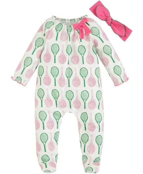 Mud Pie Baby Girls Long Sleeve Tennis Themed Footie Coverall