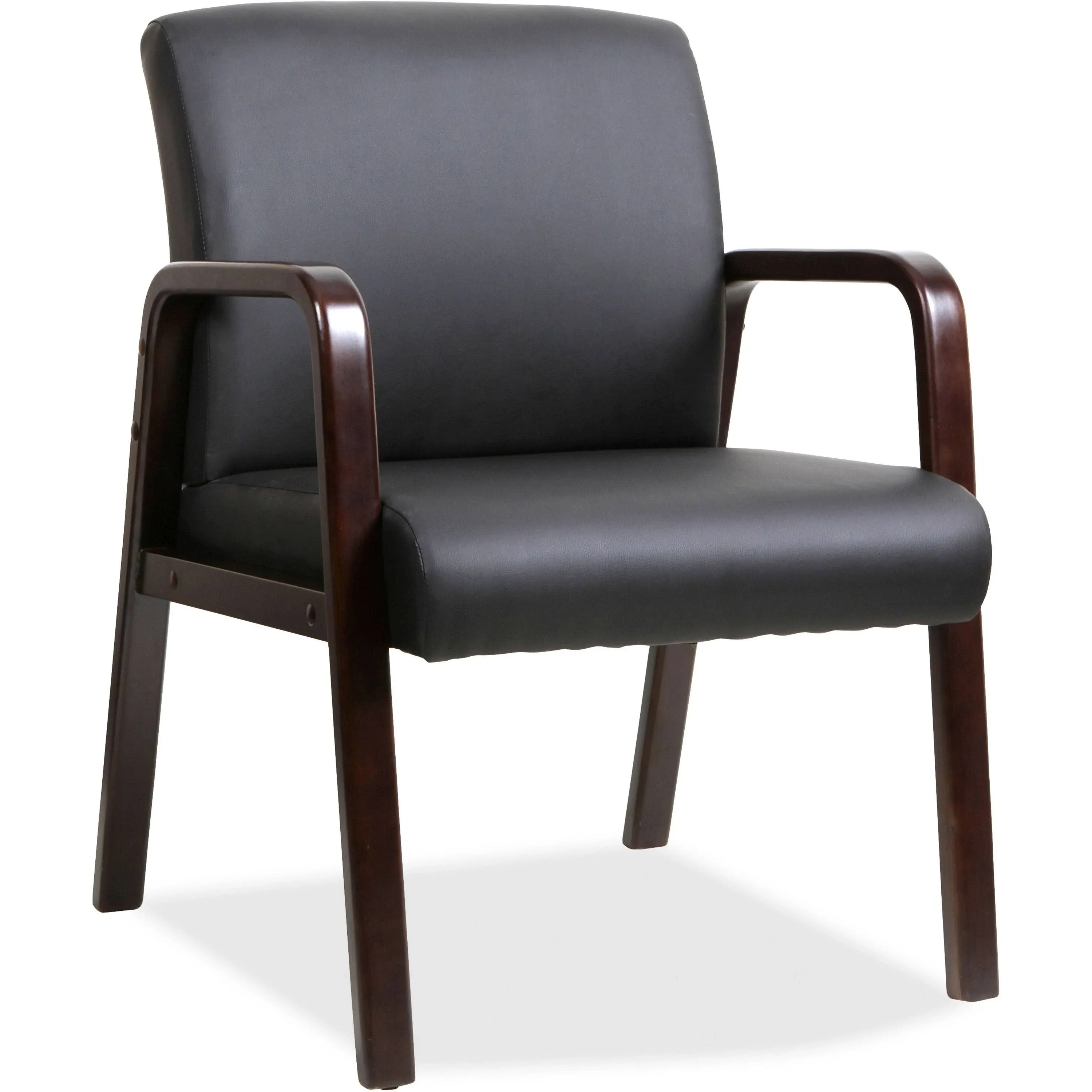 Lorell Leather Wood Frame Guest Reception Waiting Room Chair, Black