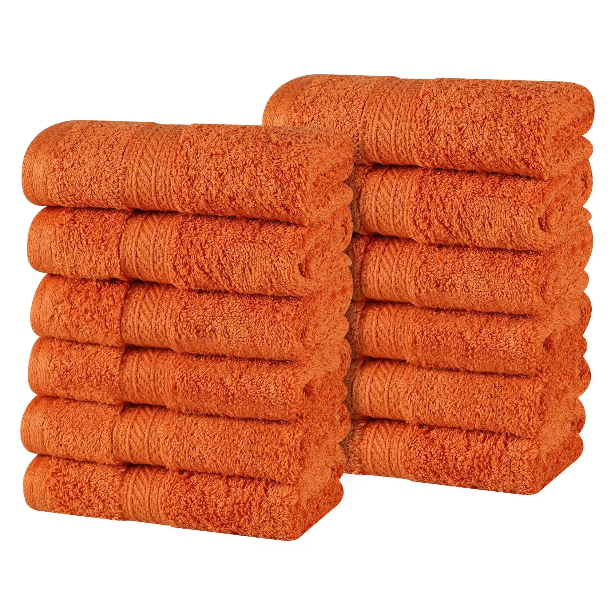 Superior Atlas Cotton Plush Heavyweight Face Towel Washcloth Set of 12 - Sandstone