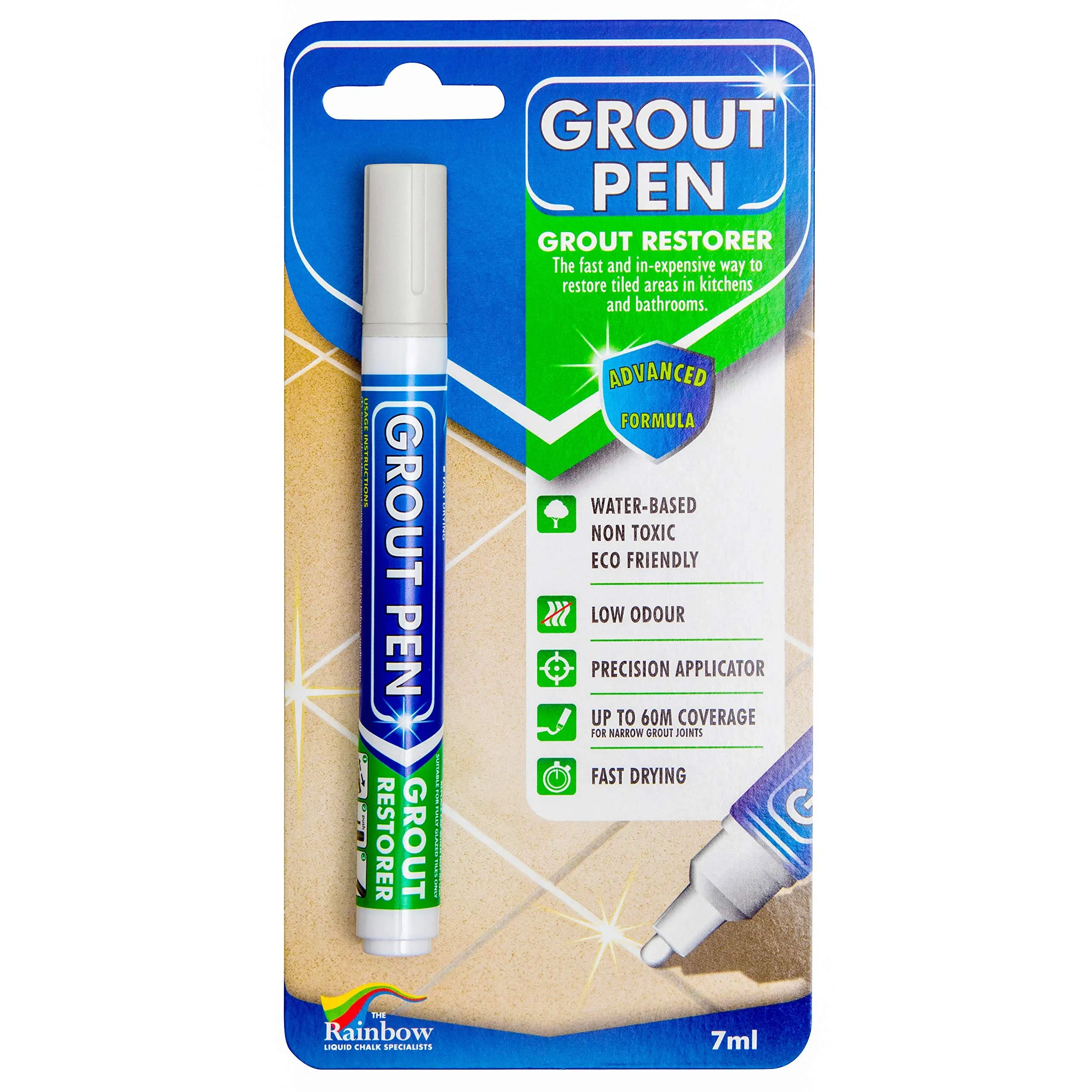 Grout Pen White Tile Grout Paint Marker: Waterproof Tile Grout Colorant and Sealer Pen for Cleaner Looking Floors & Whitener Without Bleach - Narrow 5mm, 2 Pack with Extra Tips (7mL) - White