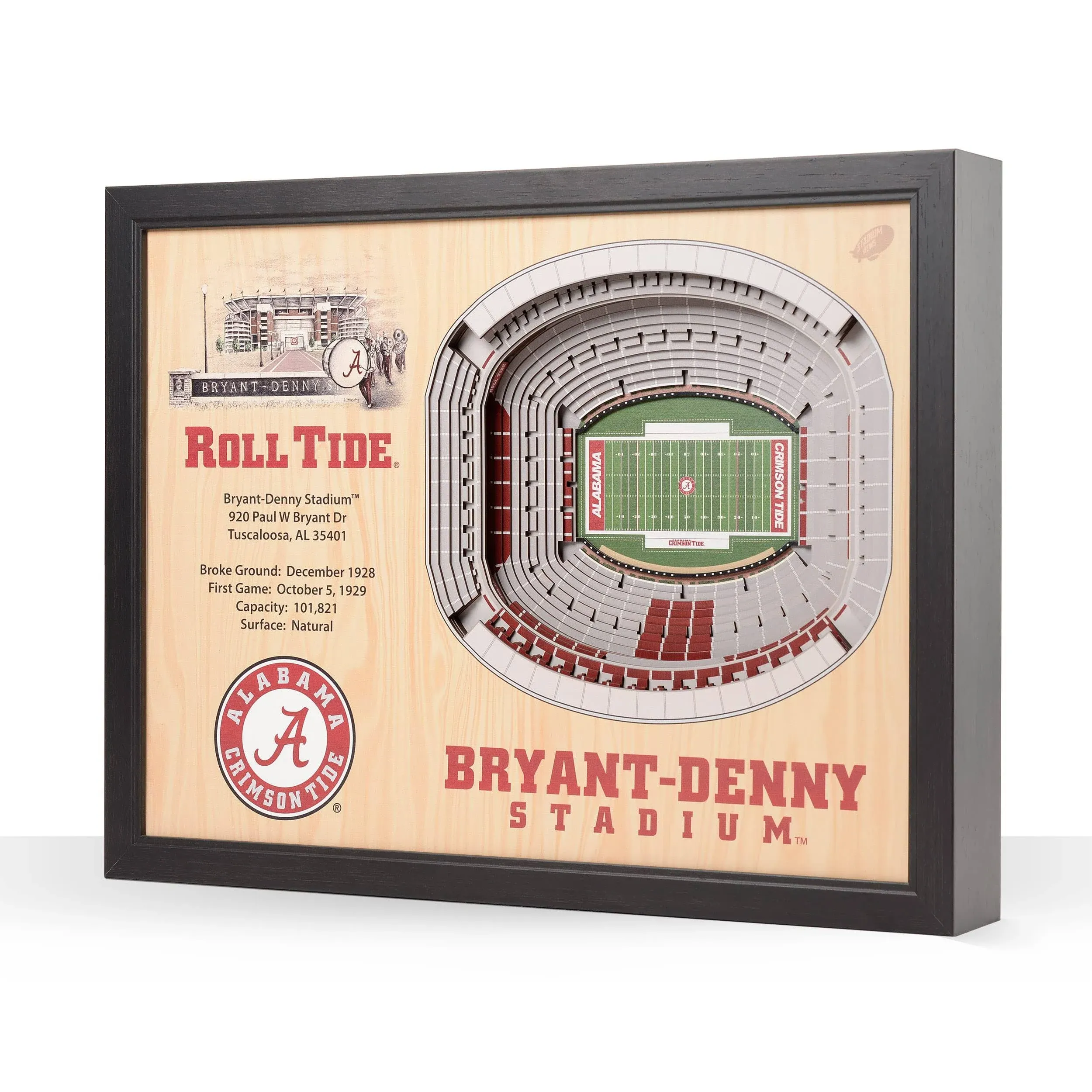 Alabama Crimson Tide 25 Layer Stadium View 3D Wall Art