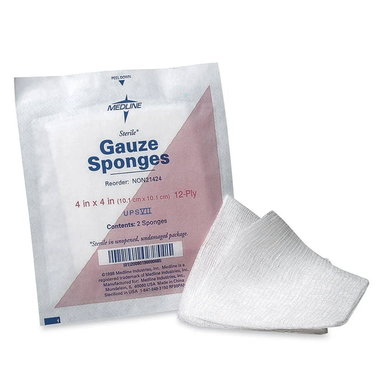 Medline Gauze Sponges Sterile Cotton Woven 4&#034;x4&#034; 12 Ply 50/BX WE NON21424