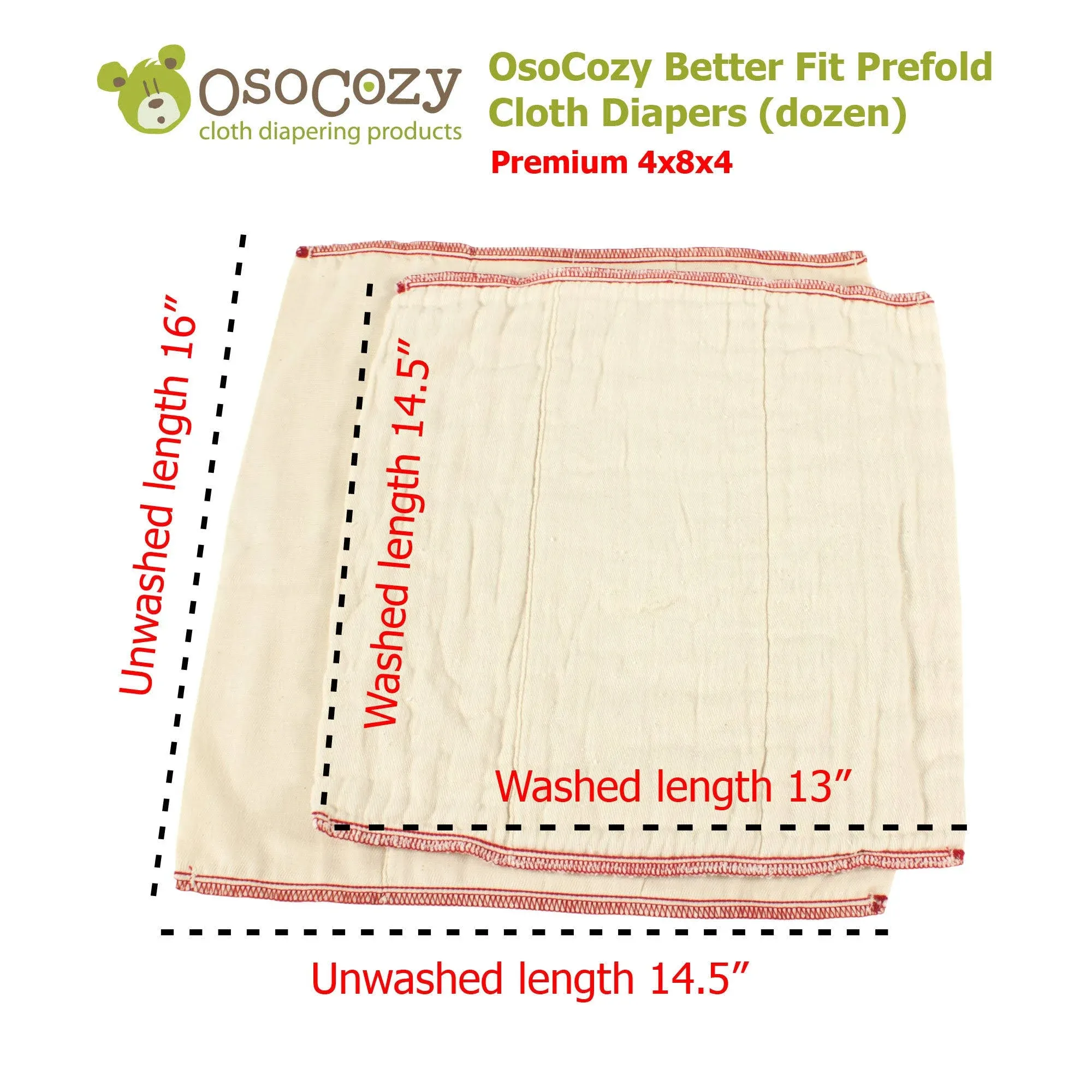 OsoCozy Better Fit Unbleached Prefolds - Baby Cloth Diaper Prefolds Made of 100%