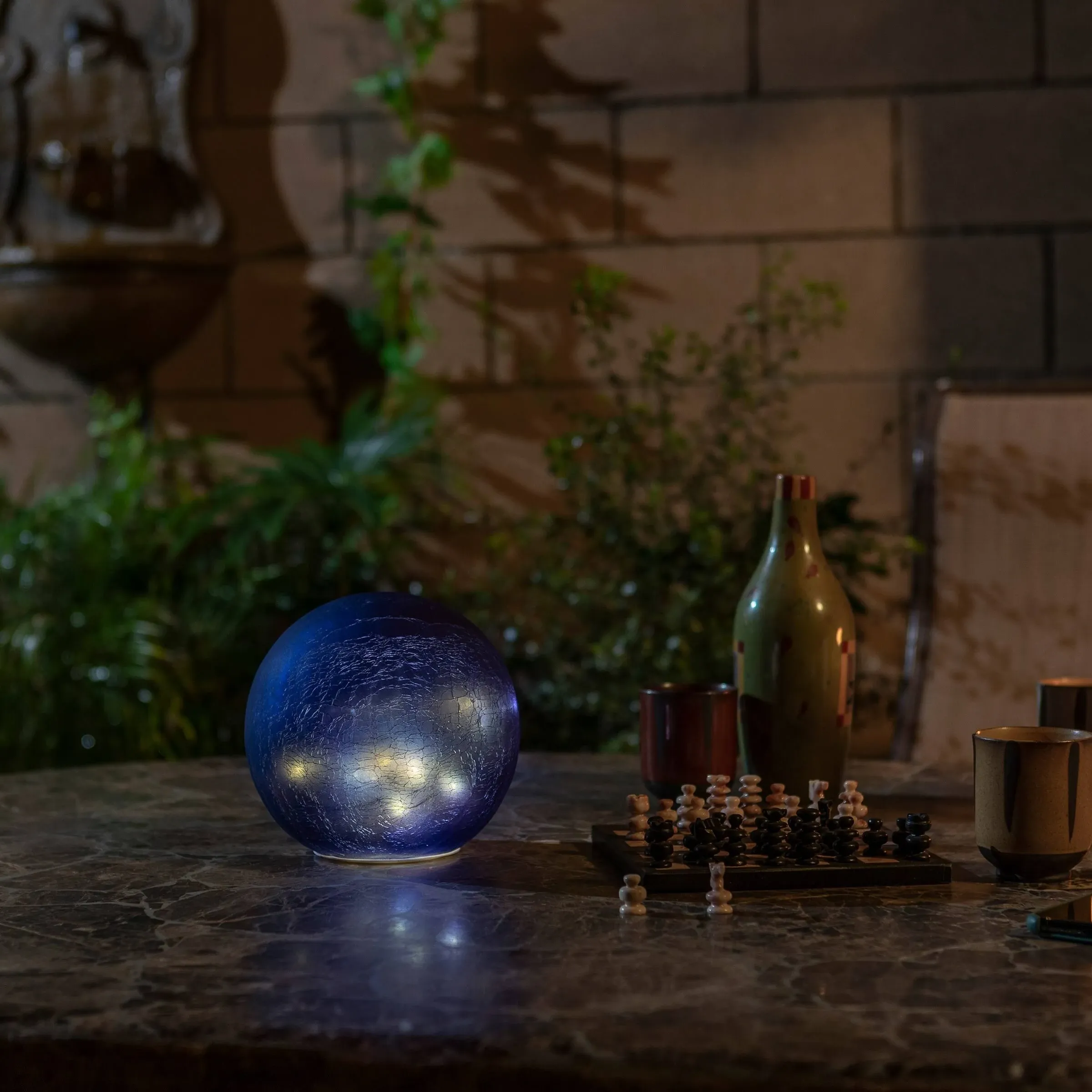 Alpine Blue Textured Glass Gazing Globe with LED Lights