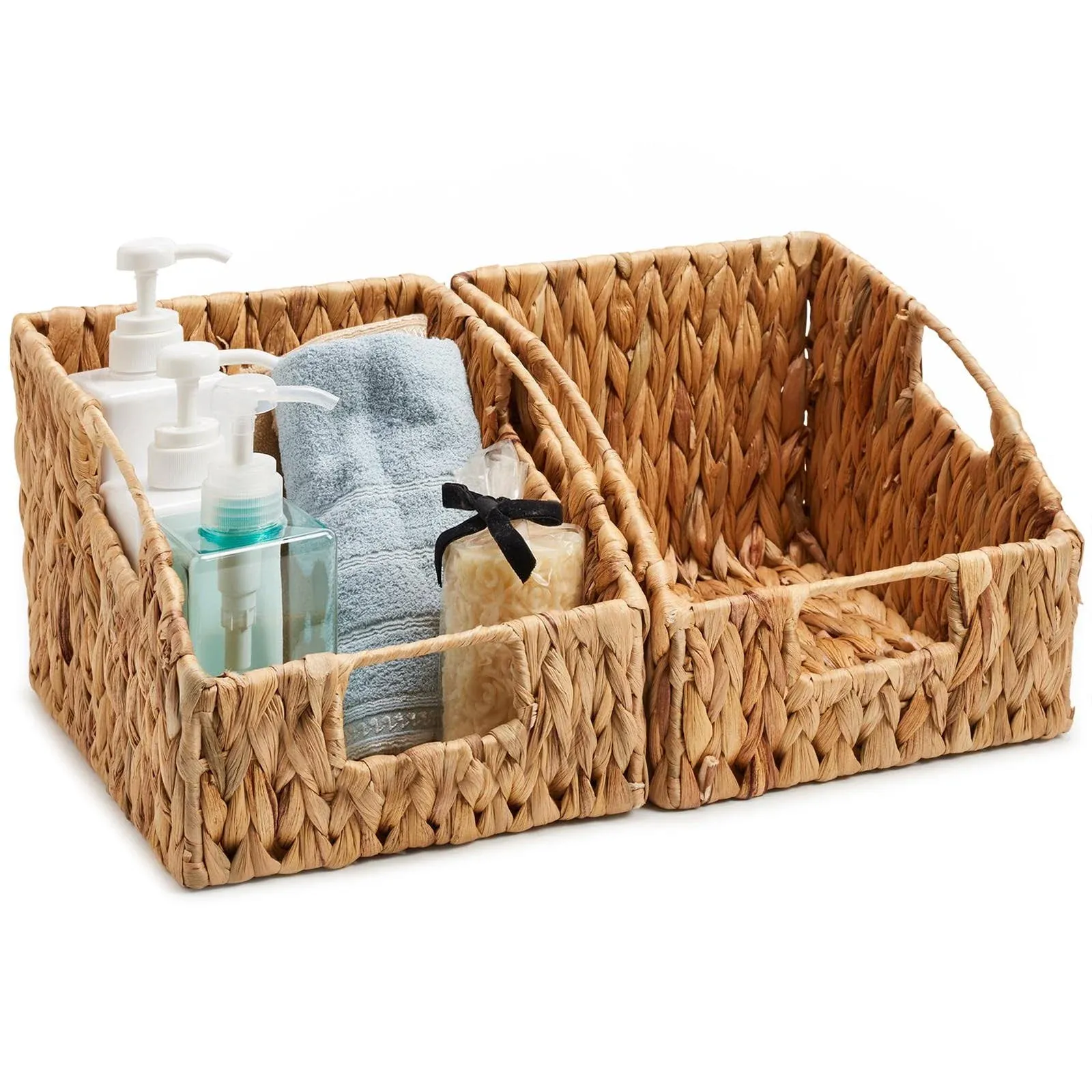 Ezoware Woven Open Front Storage Baskets, Natural Water Hyacinth Wicker Storage ...