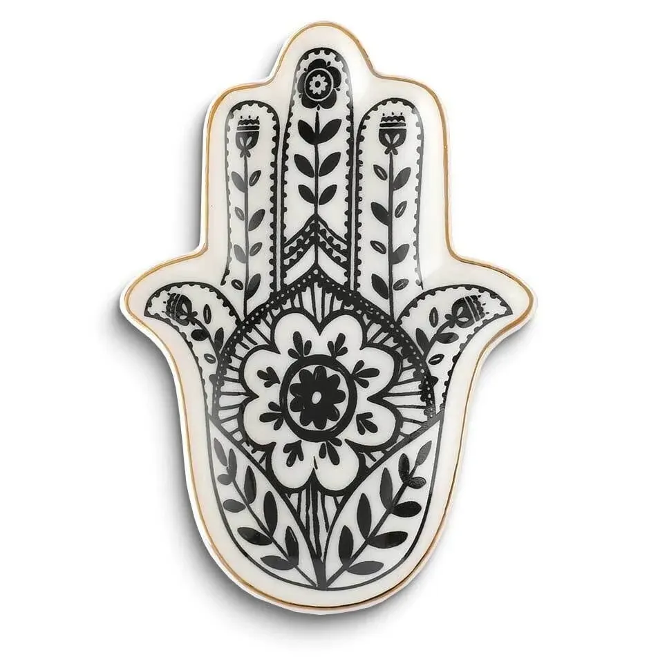 Stephanie Imports Black and White Hamsa Ceramic Trinket Dish GM25221