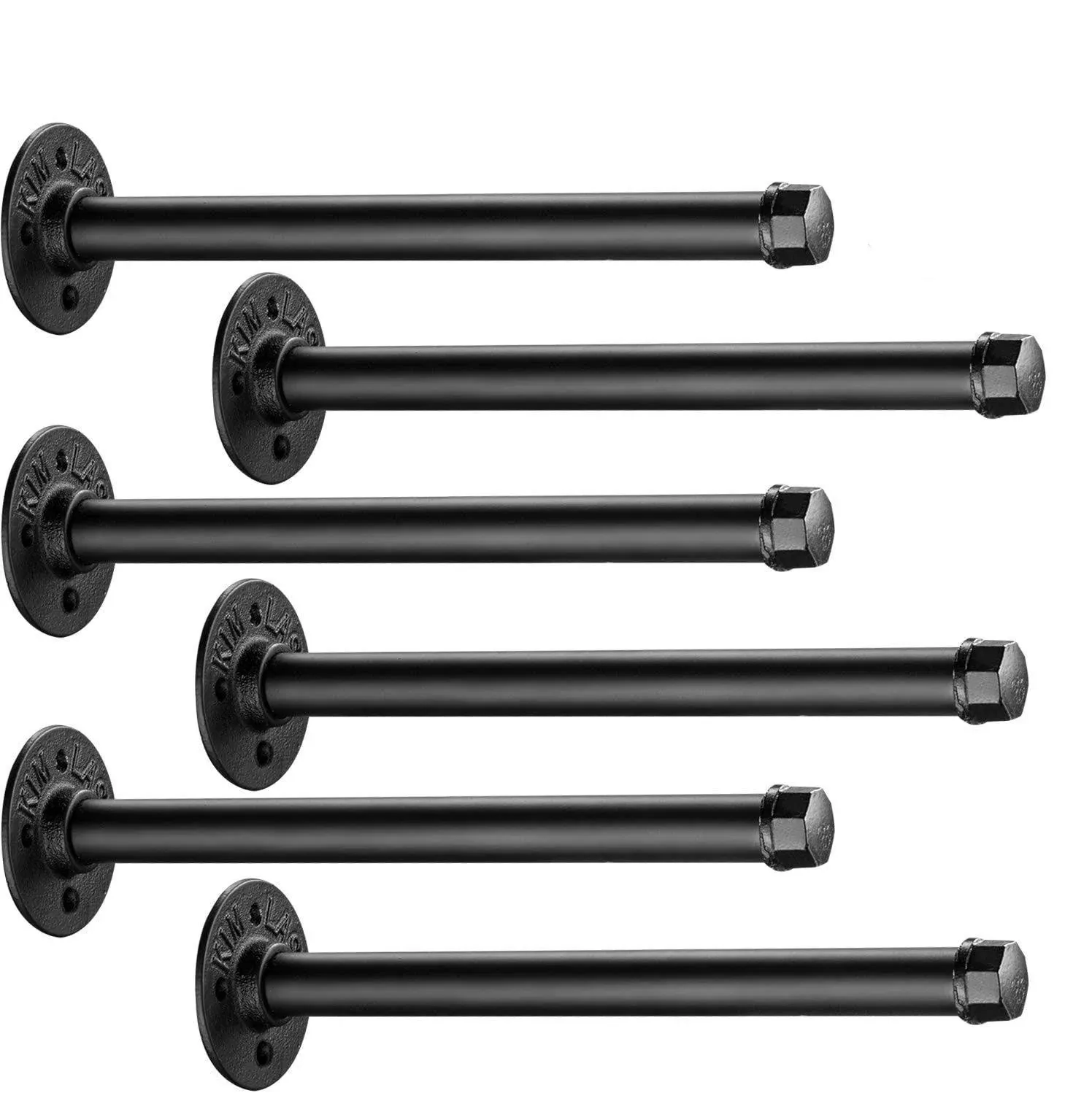 Industrial Black Iron Pipe Shelf Brackets 6 Pack, Elibbren 10.3 inch Vintage Wall ...