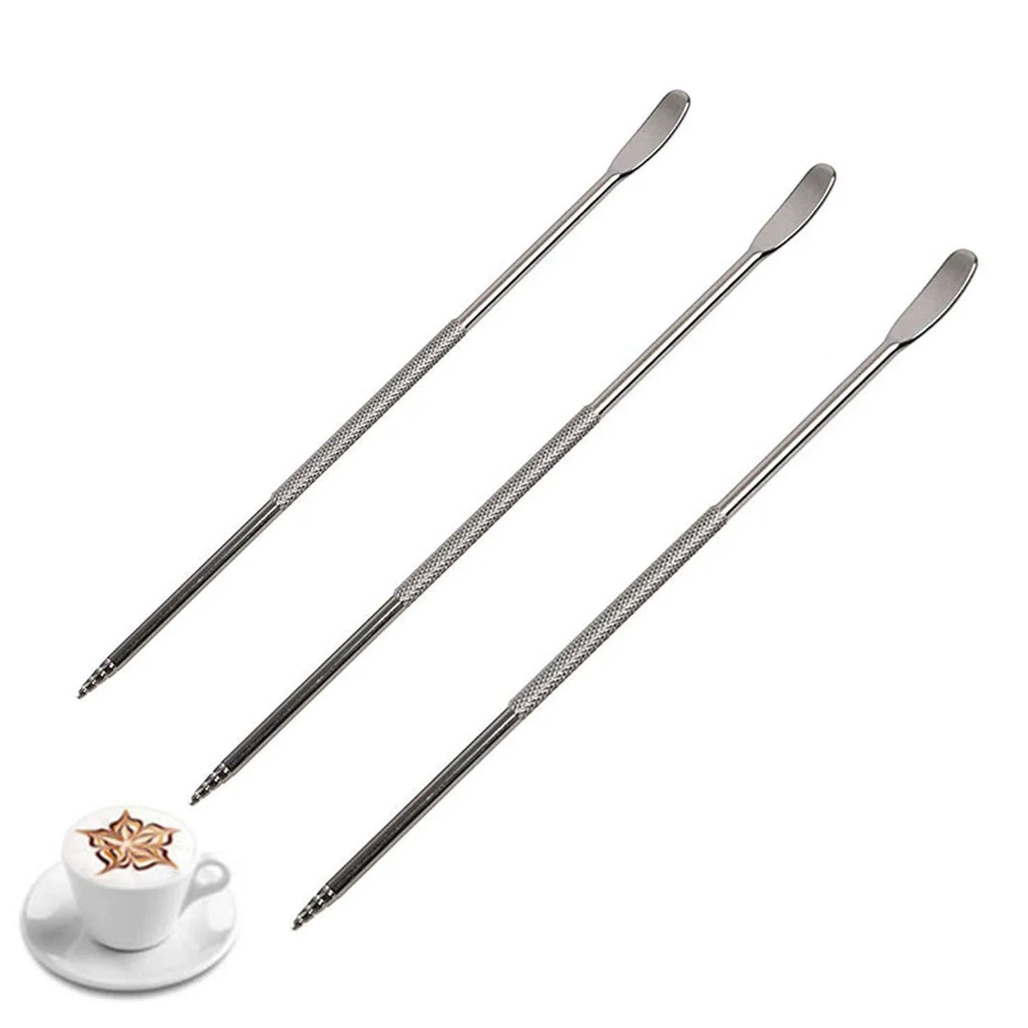 3 Pcs Coffee Latte Art Pen Stainless Steel Tool Espresso Machine Cafe Home Kitchen for Latte Art use by PPX