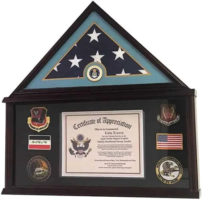 DECOMIL - Large Military Shadow Box Frame Memorial Burial Funeral Flag Display ...