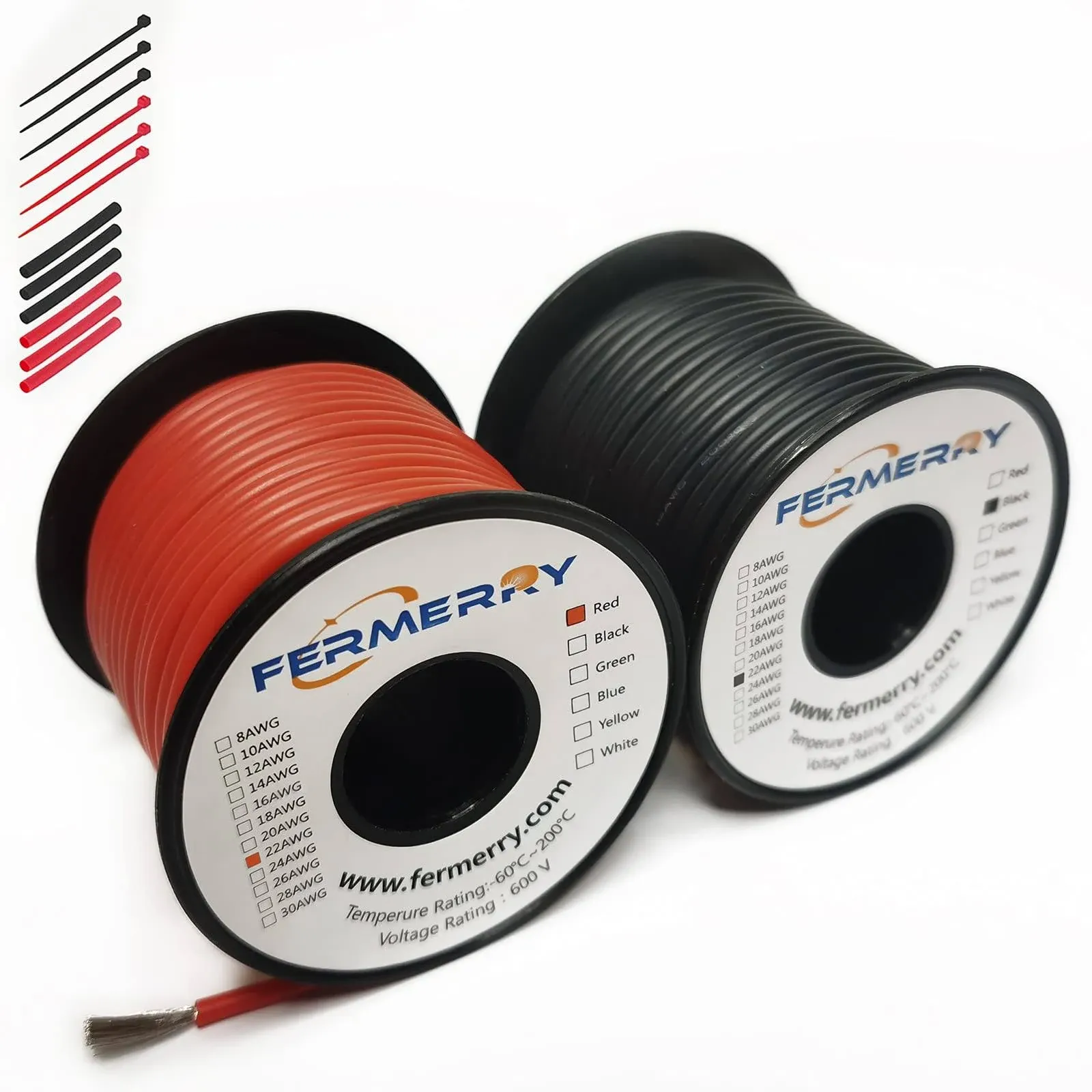 Fermerry 22 AWG Stranded Wire Spool 100ft Each 2 Colors Flexible 22 Gauge Silicone Hook up Wire Kit Electrical Tinned Copper Wire