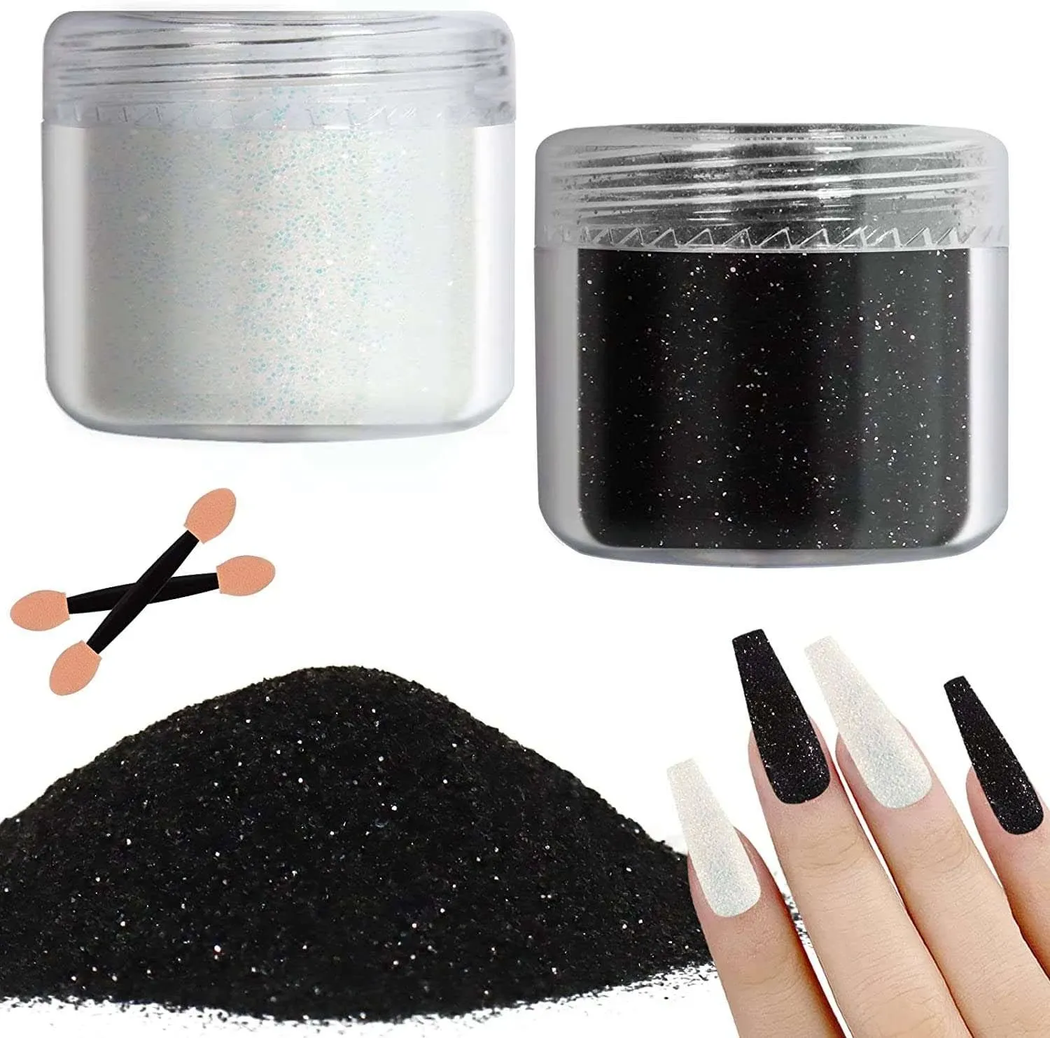 Allstarry 2 Colors Nail Glitter Powder White Black Dust Sand Powder Shining Sugar ...