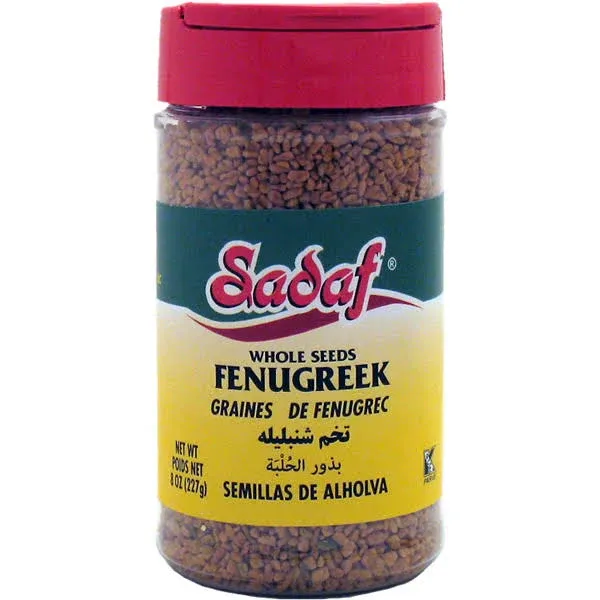 Sadaf Fenugreek Seeds - Whole Methi Seeds for Cooking and Food Flavoring - Ideal for Middle Eastern Cuisine - Fenogreco en Semillas - Kosher and Halal - 8 Oz Bottle with Shaker Top