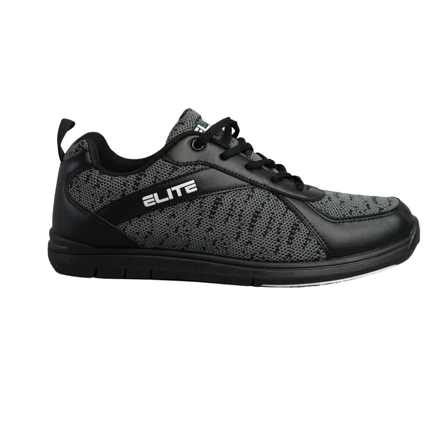 ELITE Men's Pinnacle Black/Grey Athletic Lace Up Bowling Shoes with Universal Sliding Soles for Right or Left Handed Bowlers