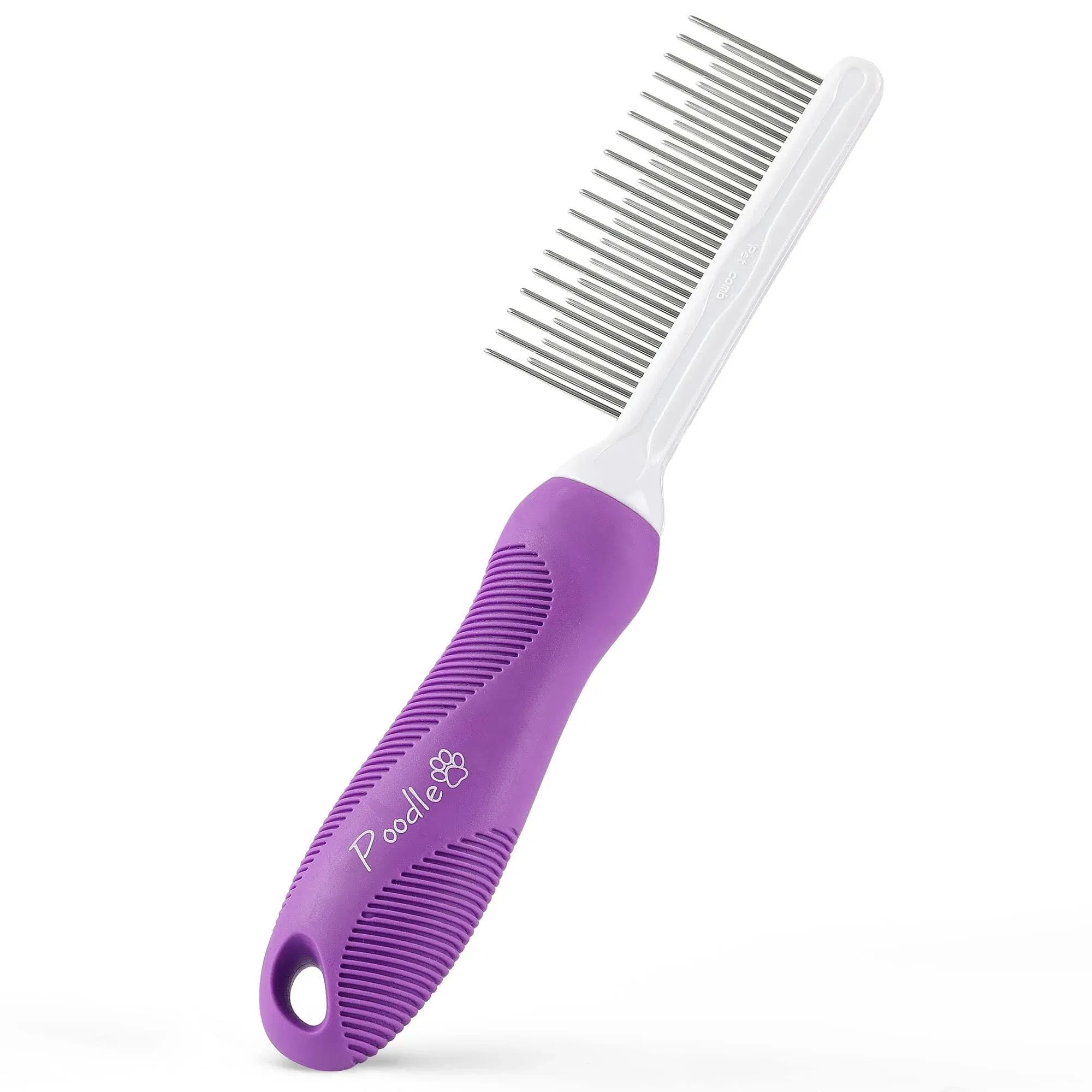 Poodle Pet Detangling Pet Comb with Long & Short Stainless Steel Teeth for Removing Matted Fur, Knots & Tangles Detangler Tool Accessories for Safe