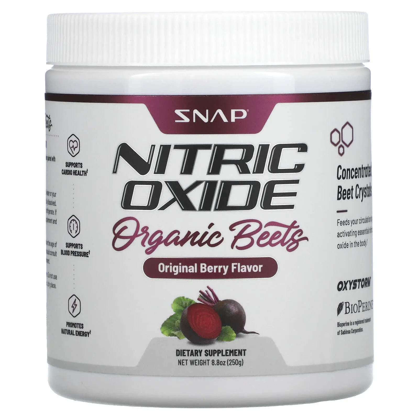 Snap Supplements Organic Beet Root Powder Nitric Oxide Supplement, Support Healthy Blood Flow, Heart Health, Natural Energy, Circulation Superfood, 30 Servings, 250g (Mixed Berry)