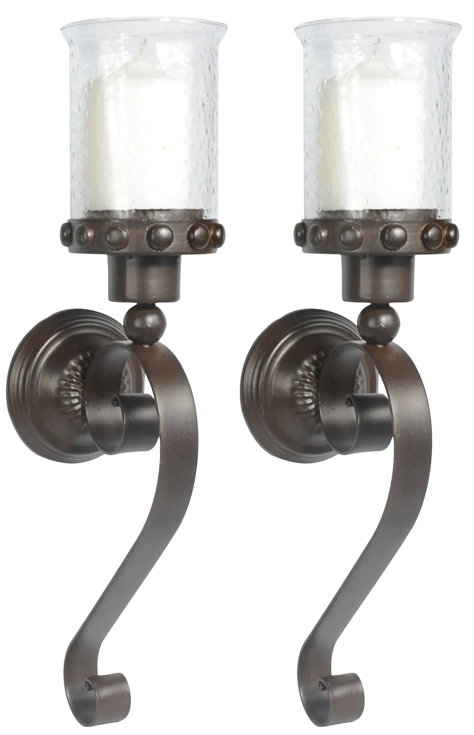 Set of 2 - Metal and Glass Candle Sconces, 20 Inches High X 6 Inches Deep X 4.75