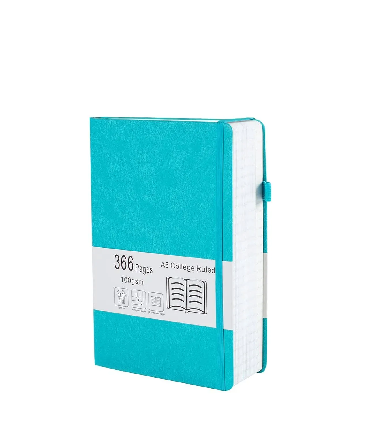 Thick College Ruled Notebook with 366 Numbered Pages, A5 Journals for Cyan 