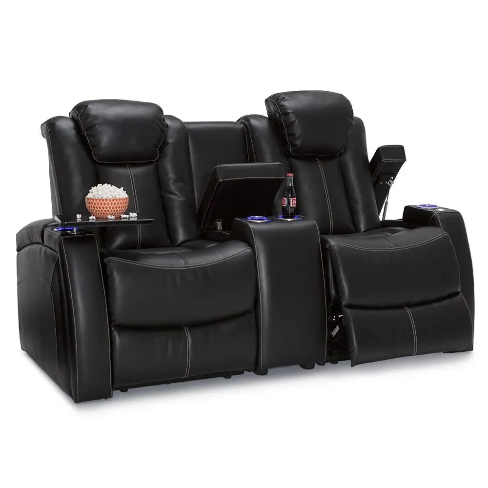 Seatcraft Omega Leather Gel Home Theater Power Recline Loveseat - Black