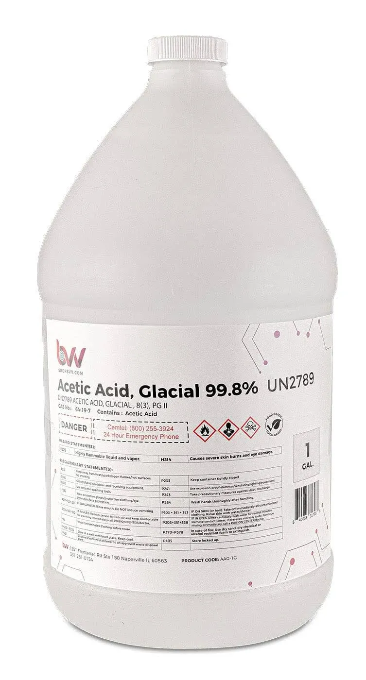 BVV Food & Lab Grade Glacial Acetic Acid 99.8%-1 Gallon