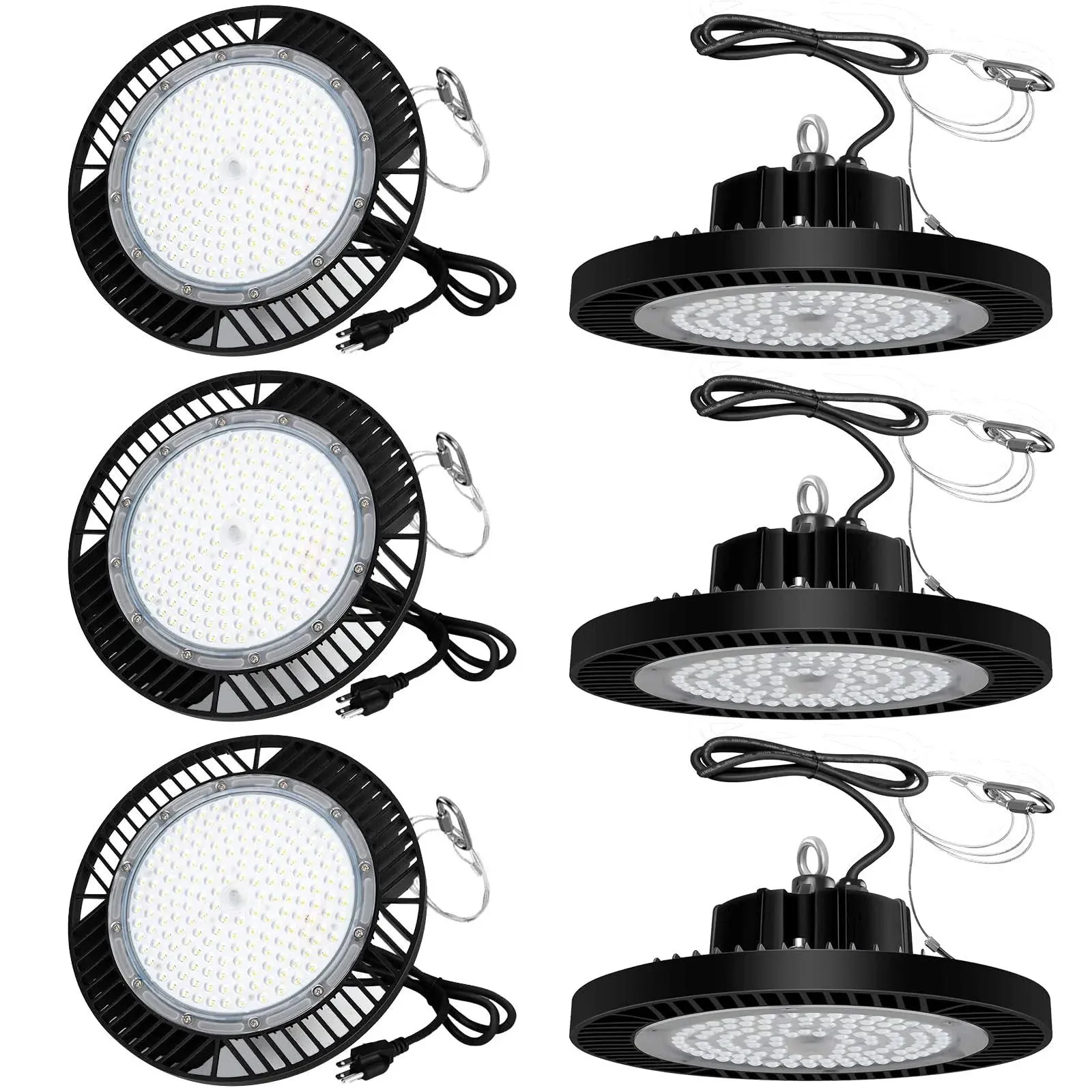 Juyace 150W UFO LED High Bay Shop Light 6 Pack ETL Listed 21000lm 5000K Daylight IP65 Commercial Bay Lighting with Durable Power Adapter for Barn Garage Warehouse Workshop Industrial Area