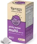 Renzo's Picky Eater Kids Multivitamin with Iron, Dissolvable Multivitamin for Kids, Sugar Free Cherry Flavored (60 Melty Tabs)