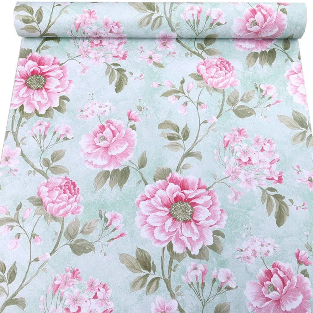 PoetryHome Self Adhesive Vintage Peony Shelf Wall Paper Floral Drawer Liner ...