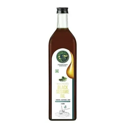 GirOrganic Wood Pressed Black Sesame Oil | Unrefined Cold Pressed Virgin Oil | Kacchi Ghani/Gingelly Oil | Chemical Free & Natural | Sesame Oil for Cooking - 1Litre