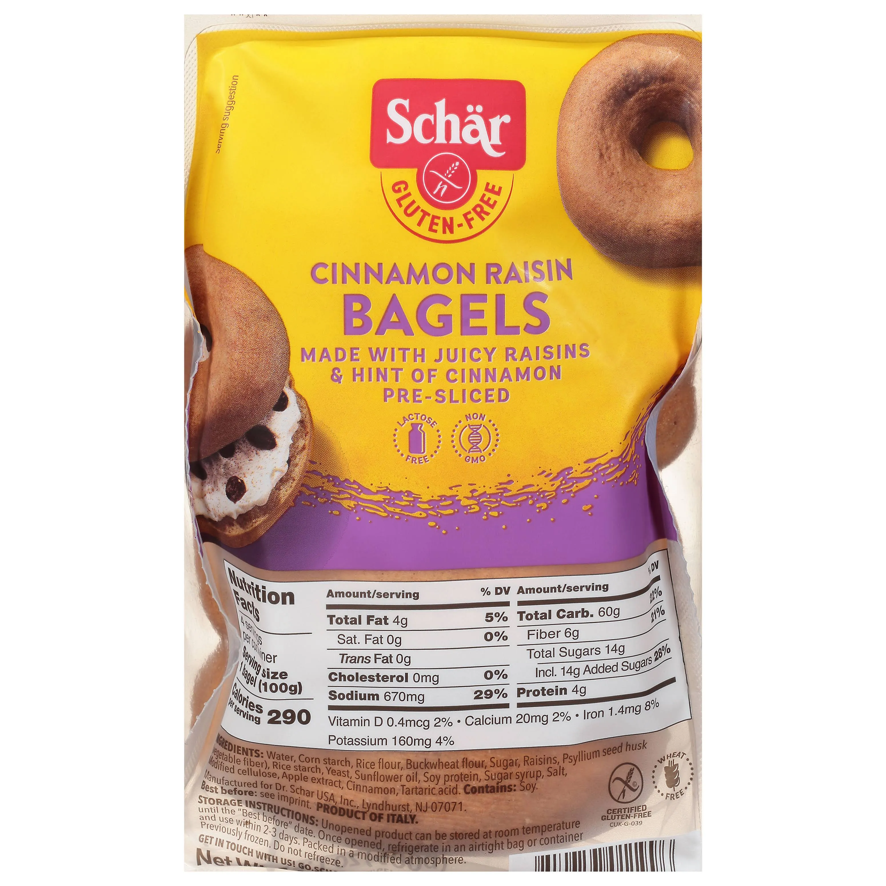 Schar Gluten Free Bagel Cinnamon Raisin