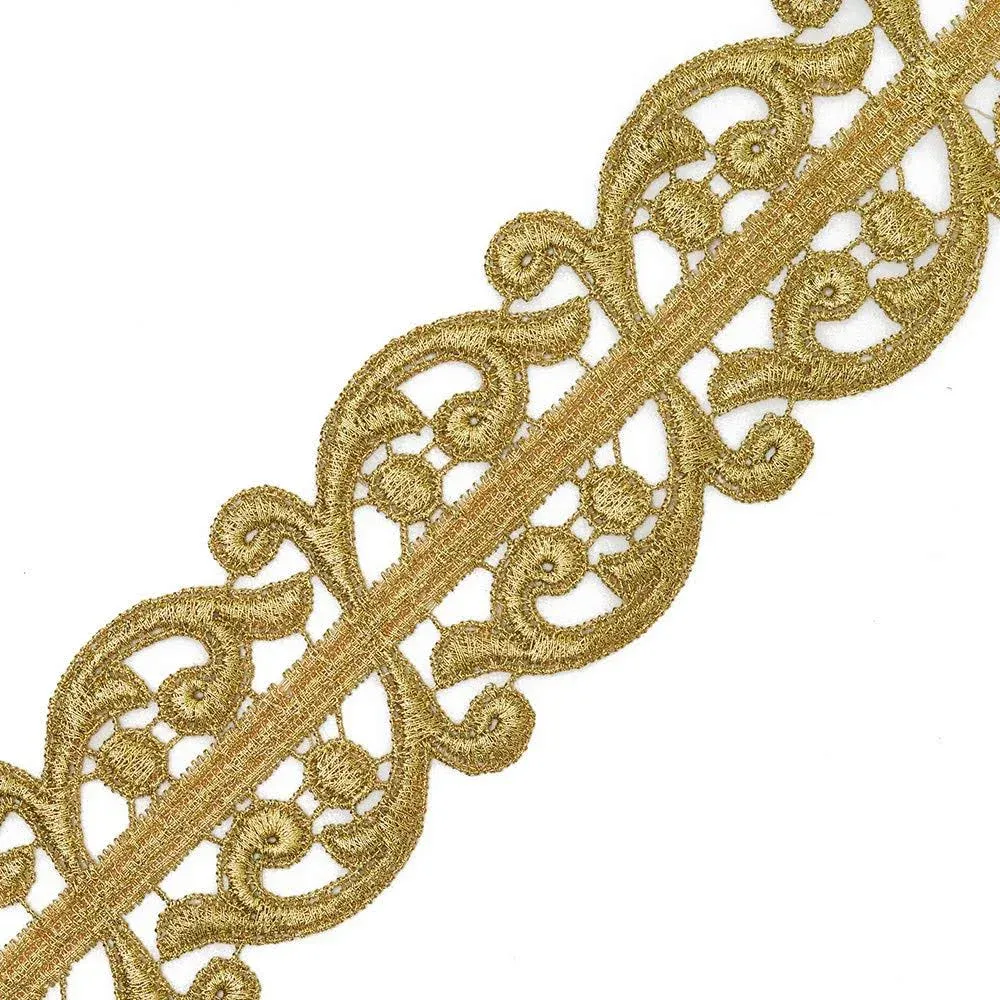 Joyce Trimming Lace Trim 2-Yards 2-1/4 inch Metallic Gold Lace Trim for Bridal ...