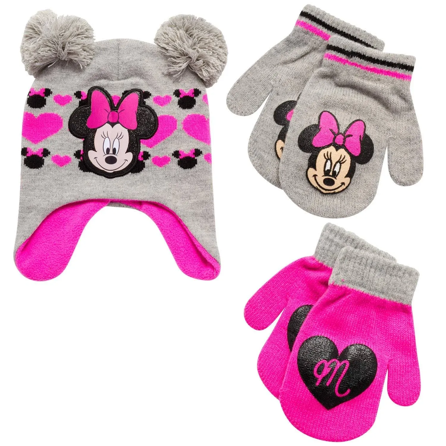 Disney Girls Minnie Mouse and Vampirina Winter Hat and 2 Pair Mitten or Glove Set (Toddler/Little Girl)