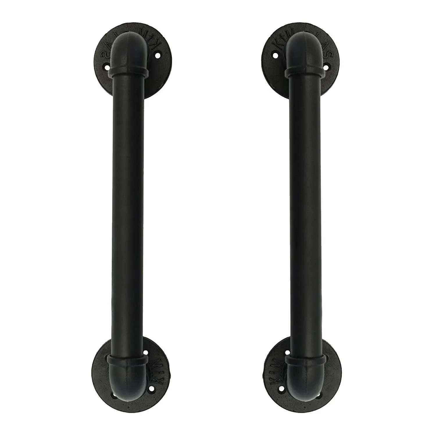 FOYO Set of 2 Industrial Pipe Door Pull Handle, Grab Bar, Towel Bar, Antique Rustic Cast Iron Handrail - Matte Black, 1-1/4'diameter