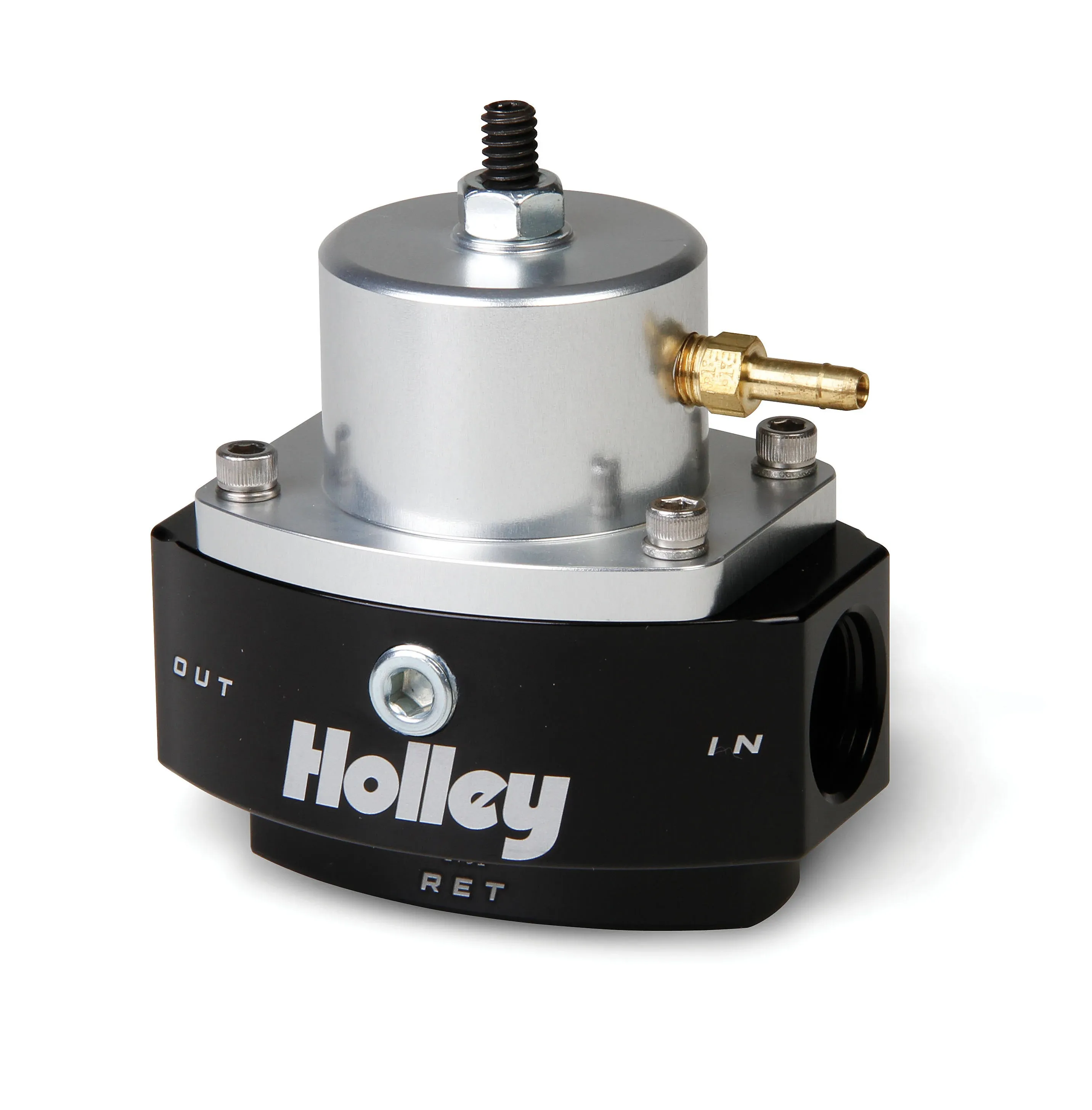 Holley 12-848 10AN Inlet / Outlet 8AN Return 40-70 PSI Billet Fuel Pressure Regulator, Black Anodized